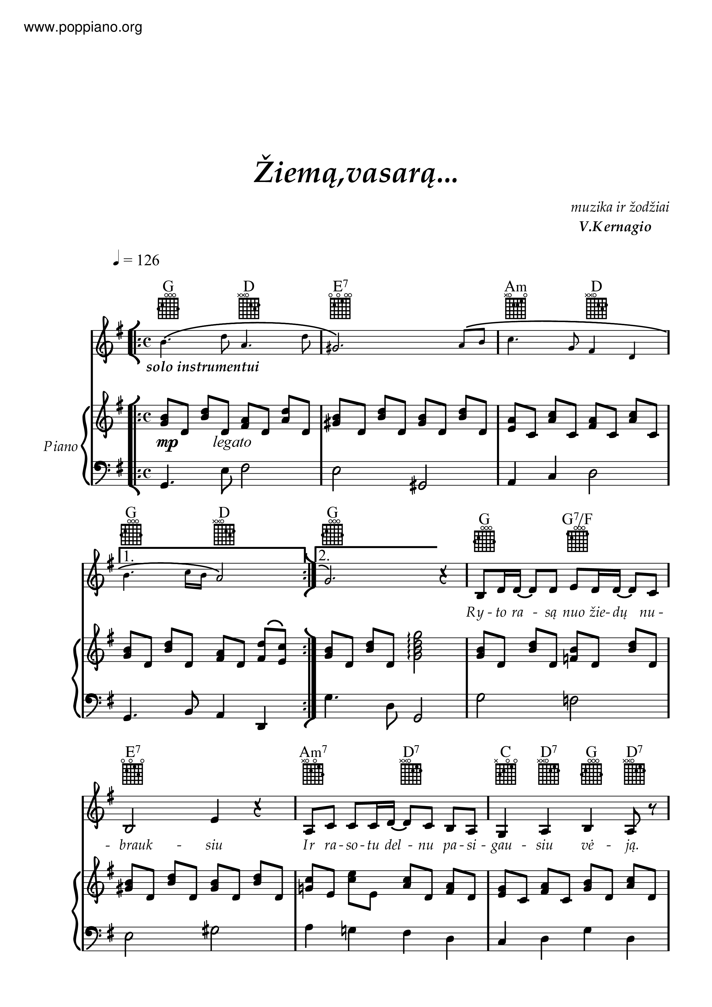 Mūsų Dienos Kaip Šventė琴谱