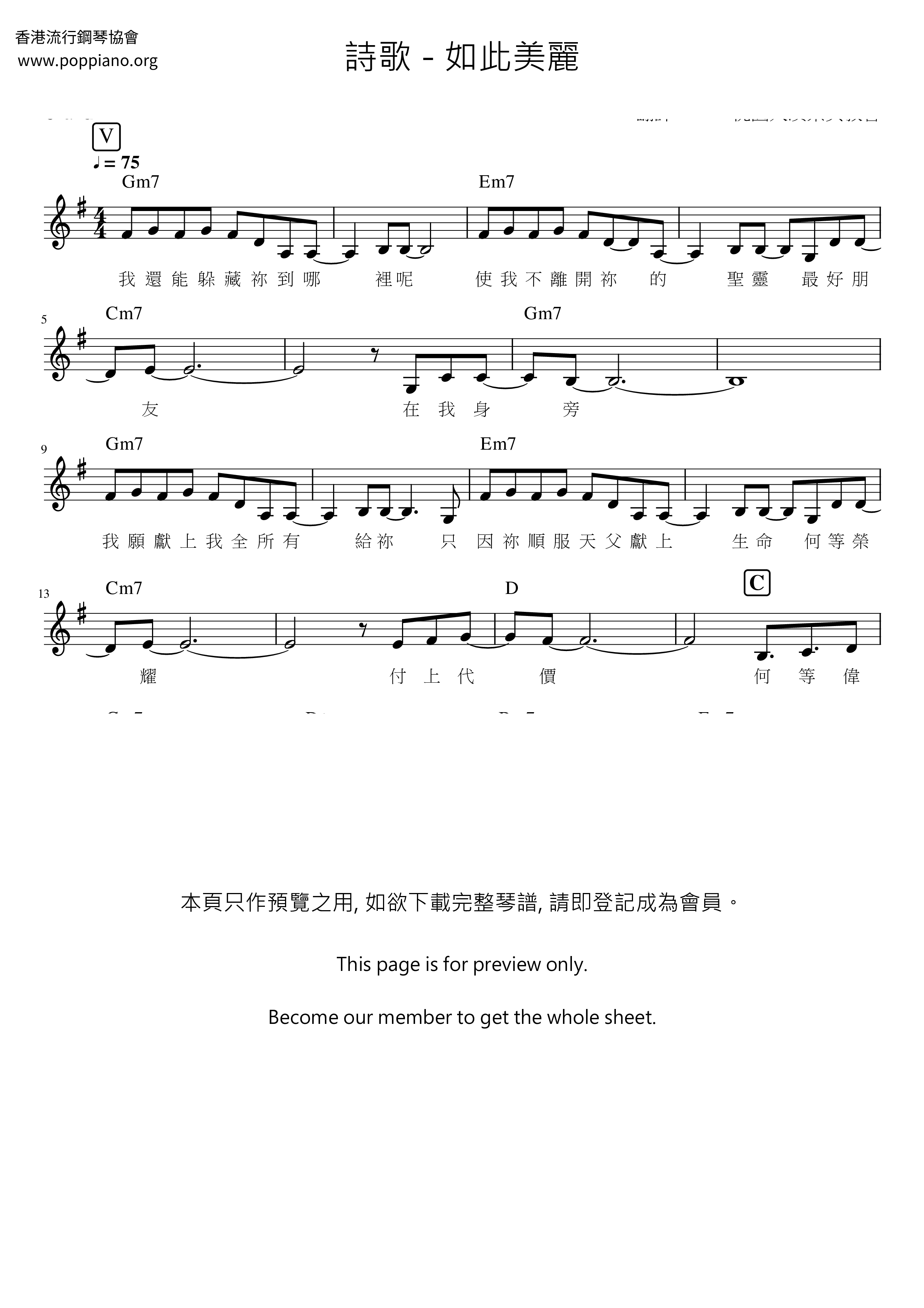如此美丽琴谱