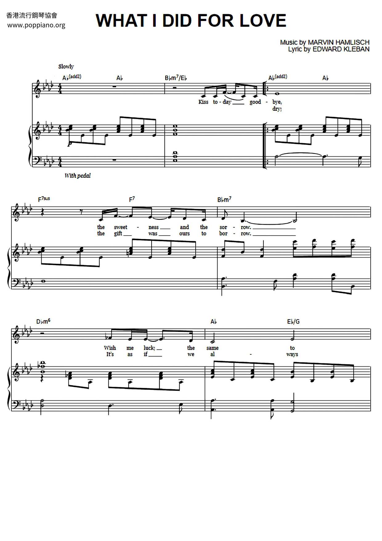 A Chorus LineWhat I Did For Love 琴谱/五线谱pdf香港流行钢琴协会琴谱下载 ★