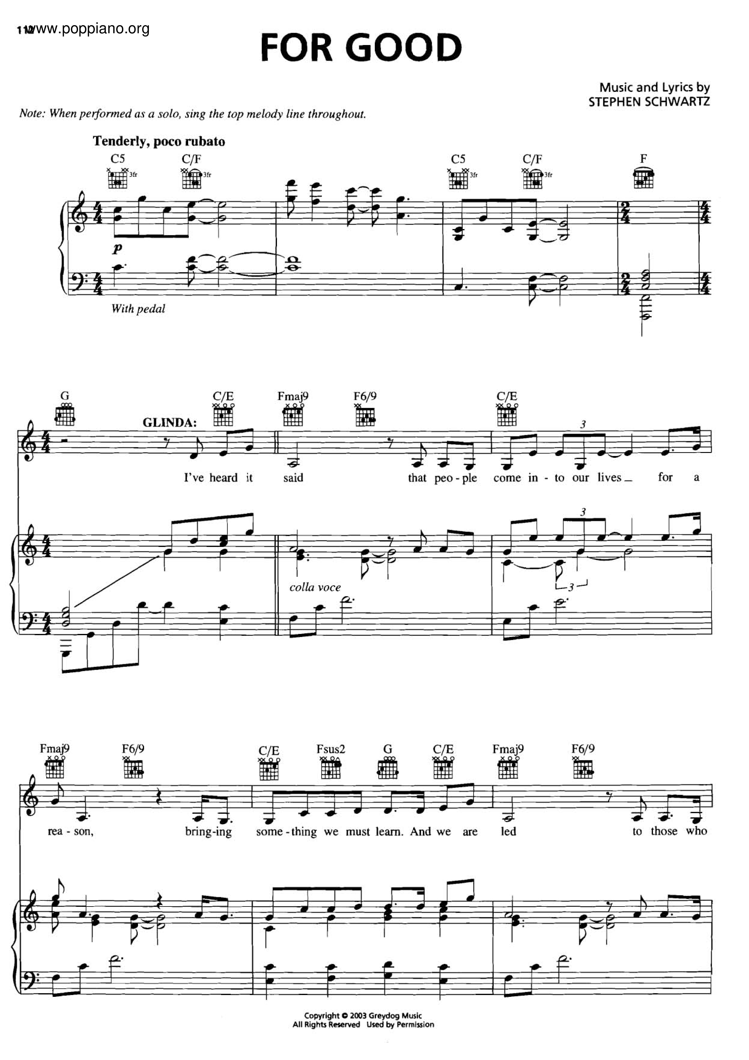 Wicked - For Good琴谱