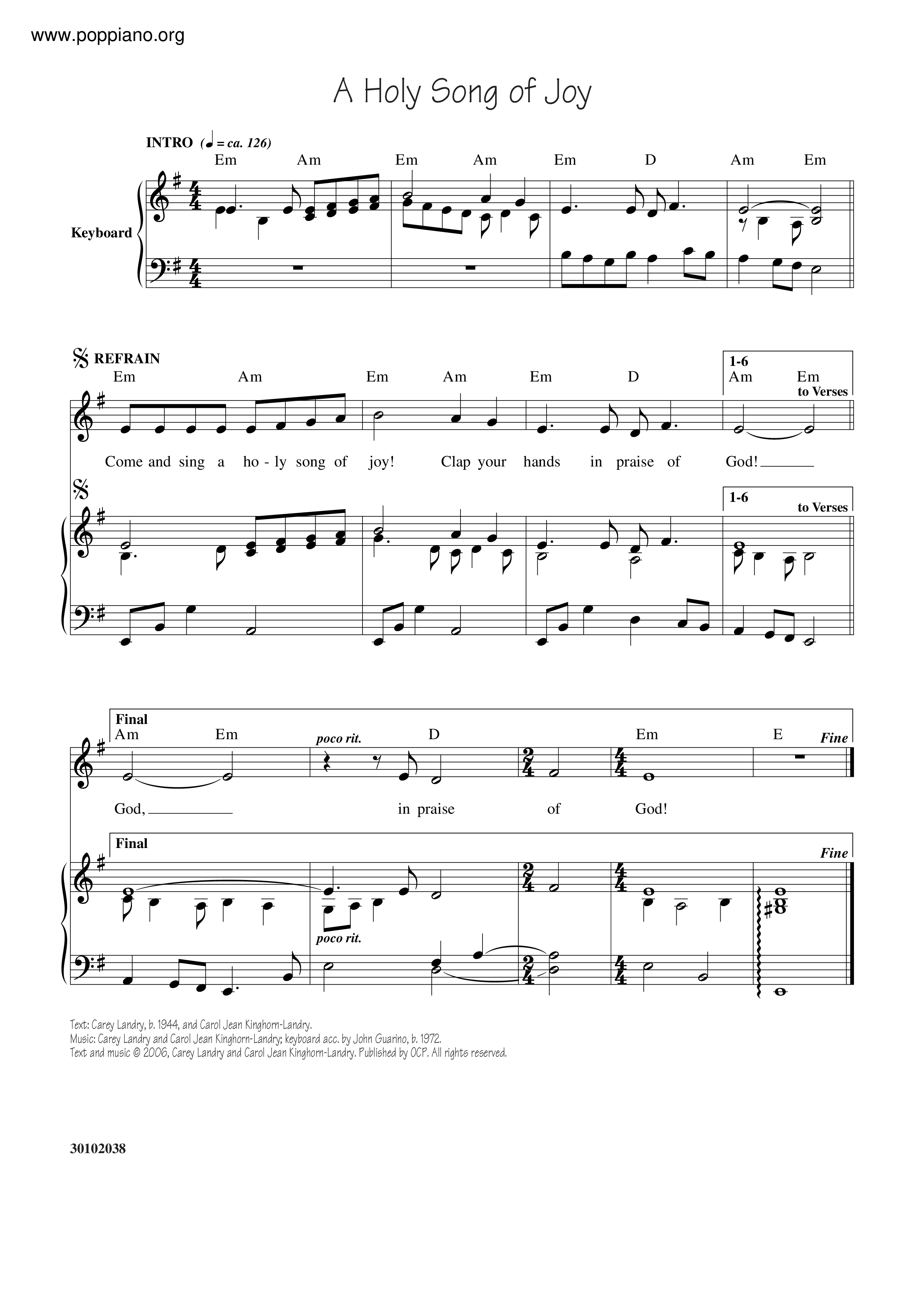 A Holy Song Of Joy琴谱