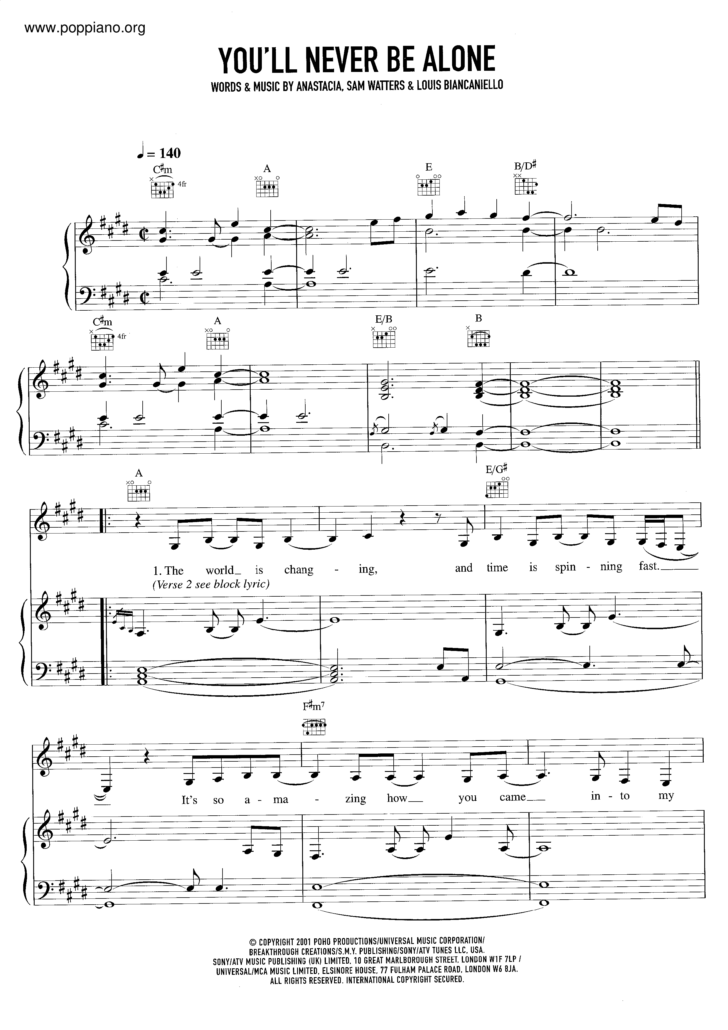 You'll Never Be Alone琴谱