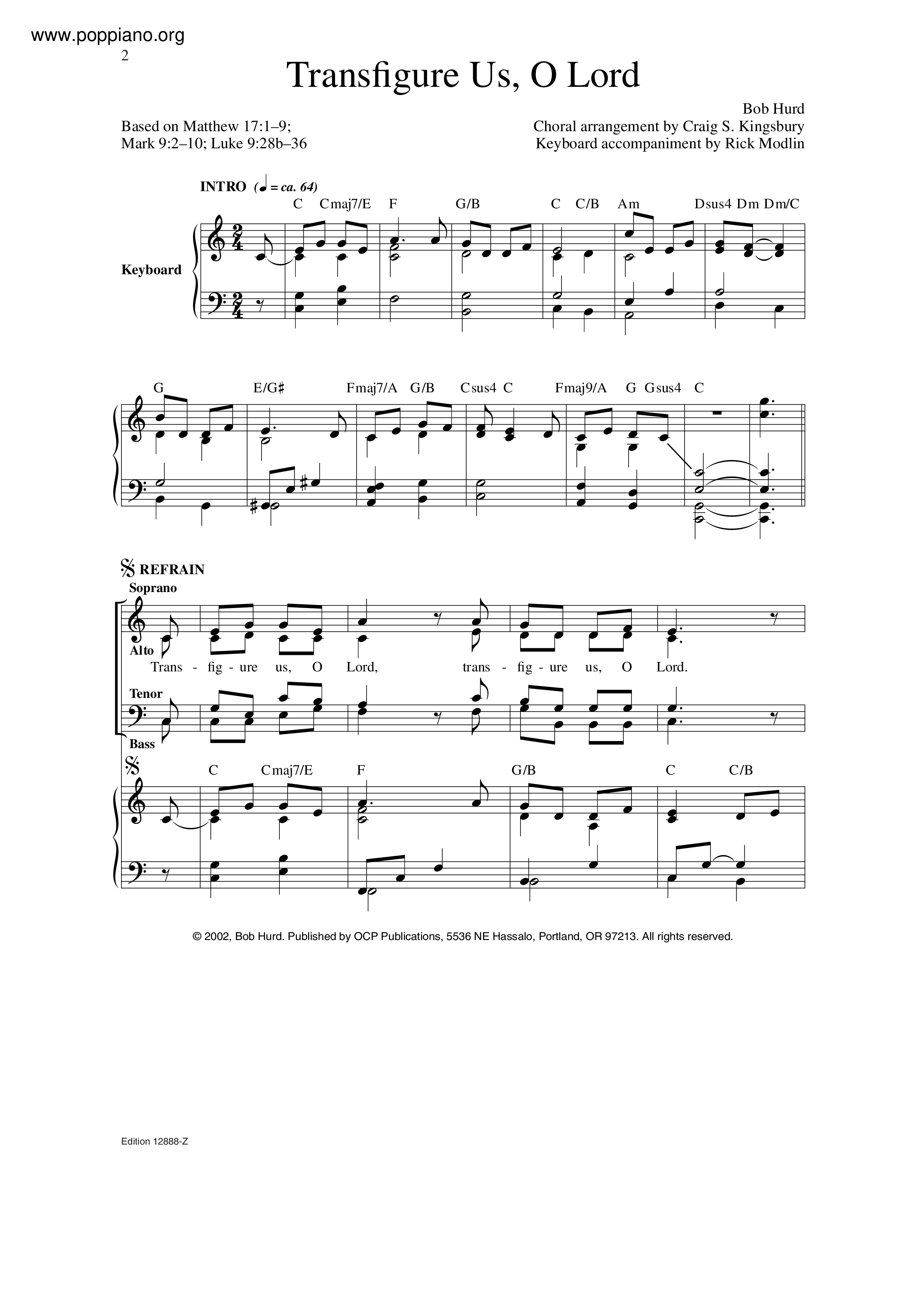 Transfigure Us, O Lord琴谱