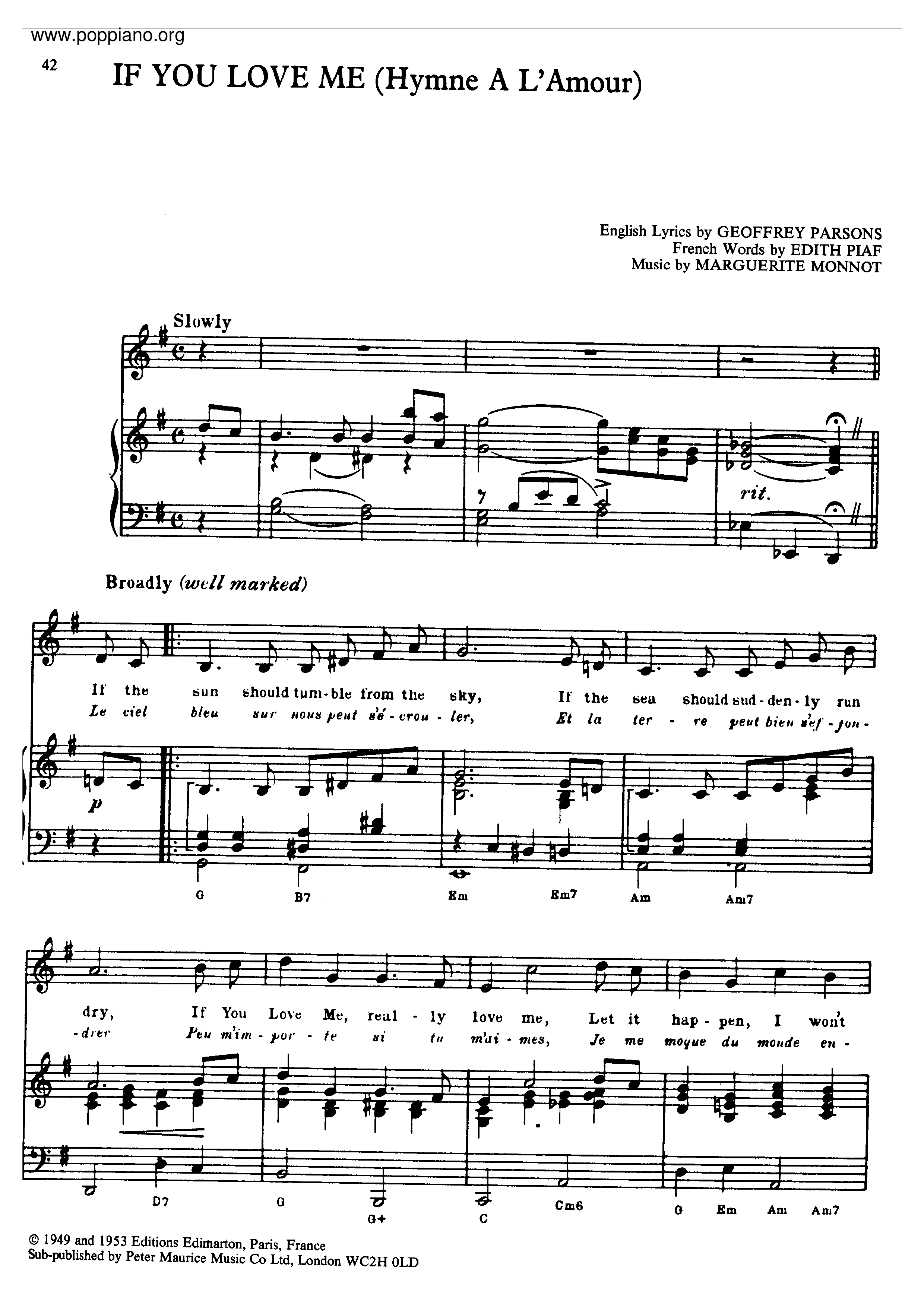 If You Love Me (Hymne A L'amour)琴谱