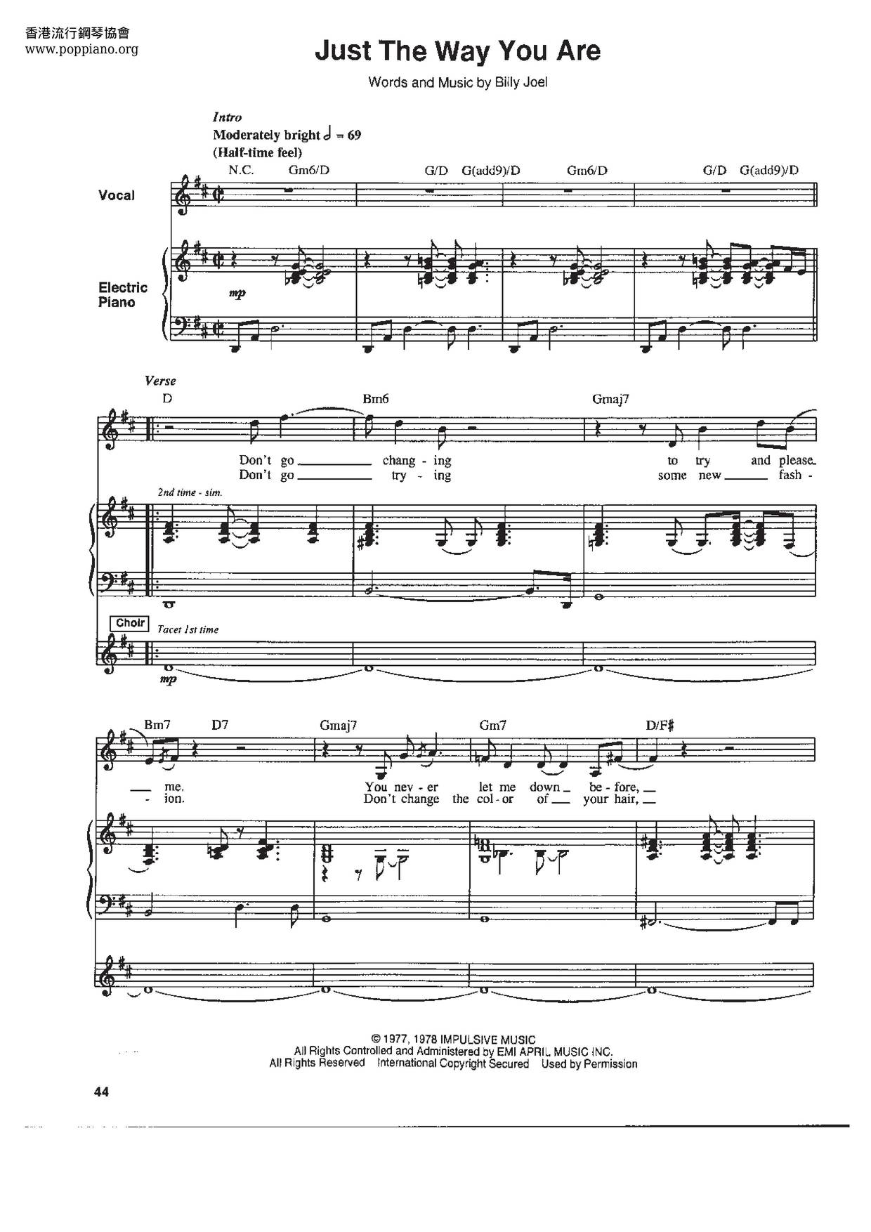 Just The Way You Are琴谱