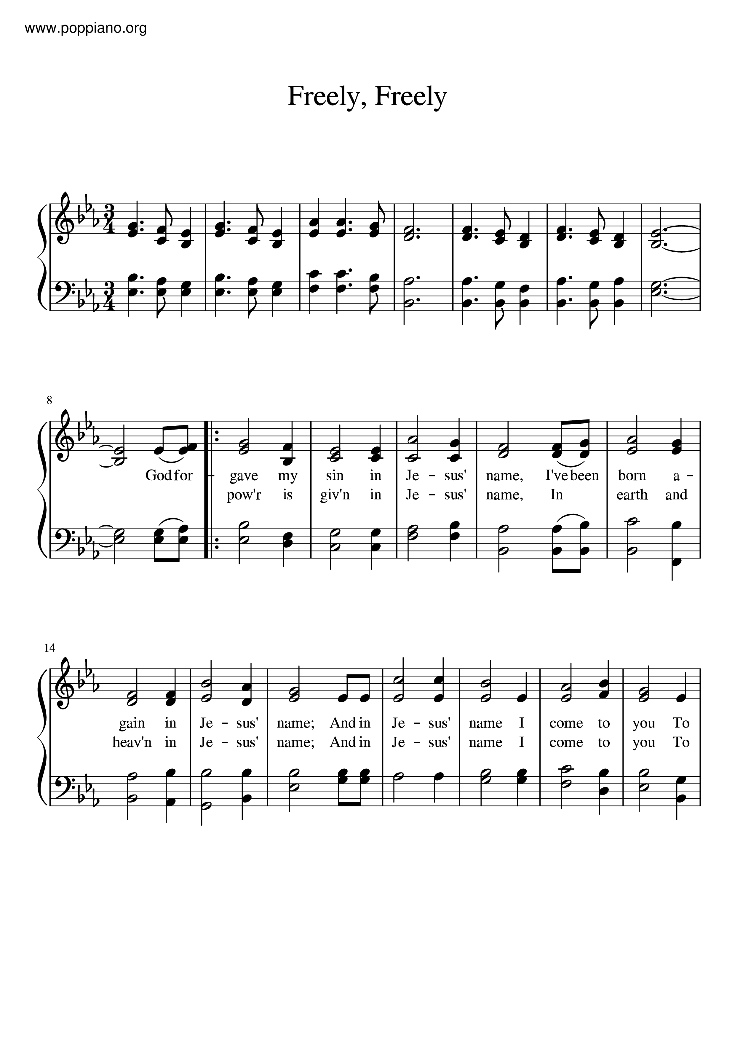 Freely, Freely琴谱
