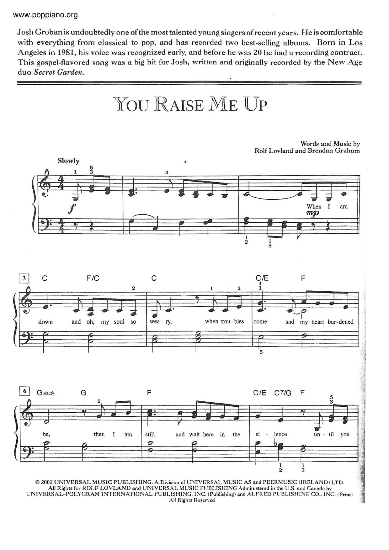 You Raise Me Up琴谱