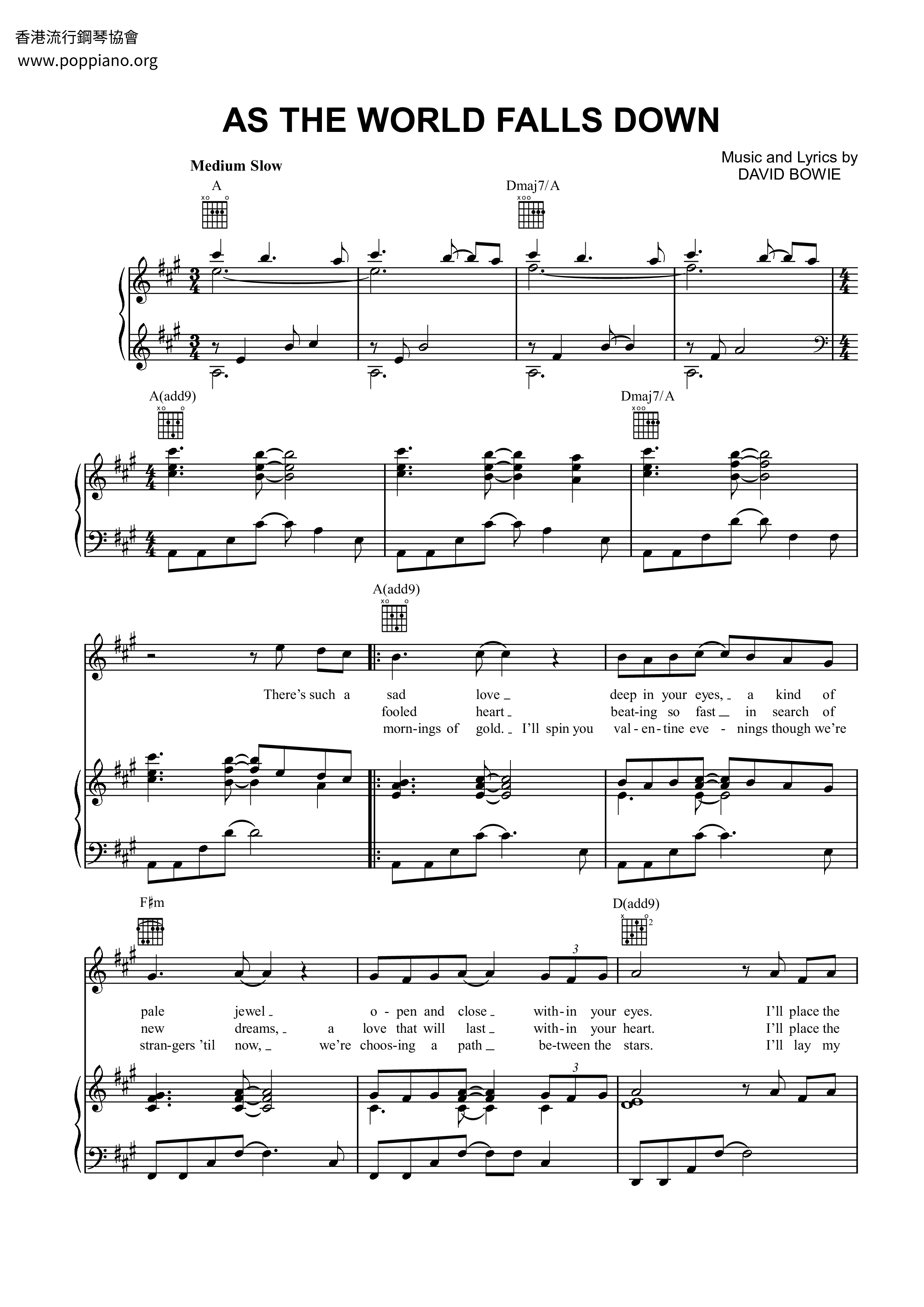 As The World Falls Down琴谱
