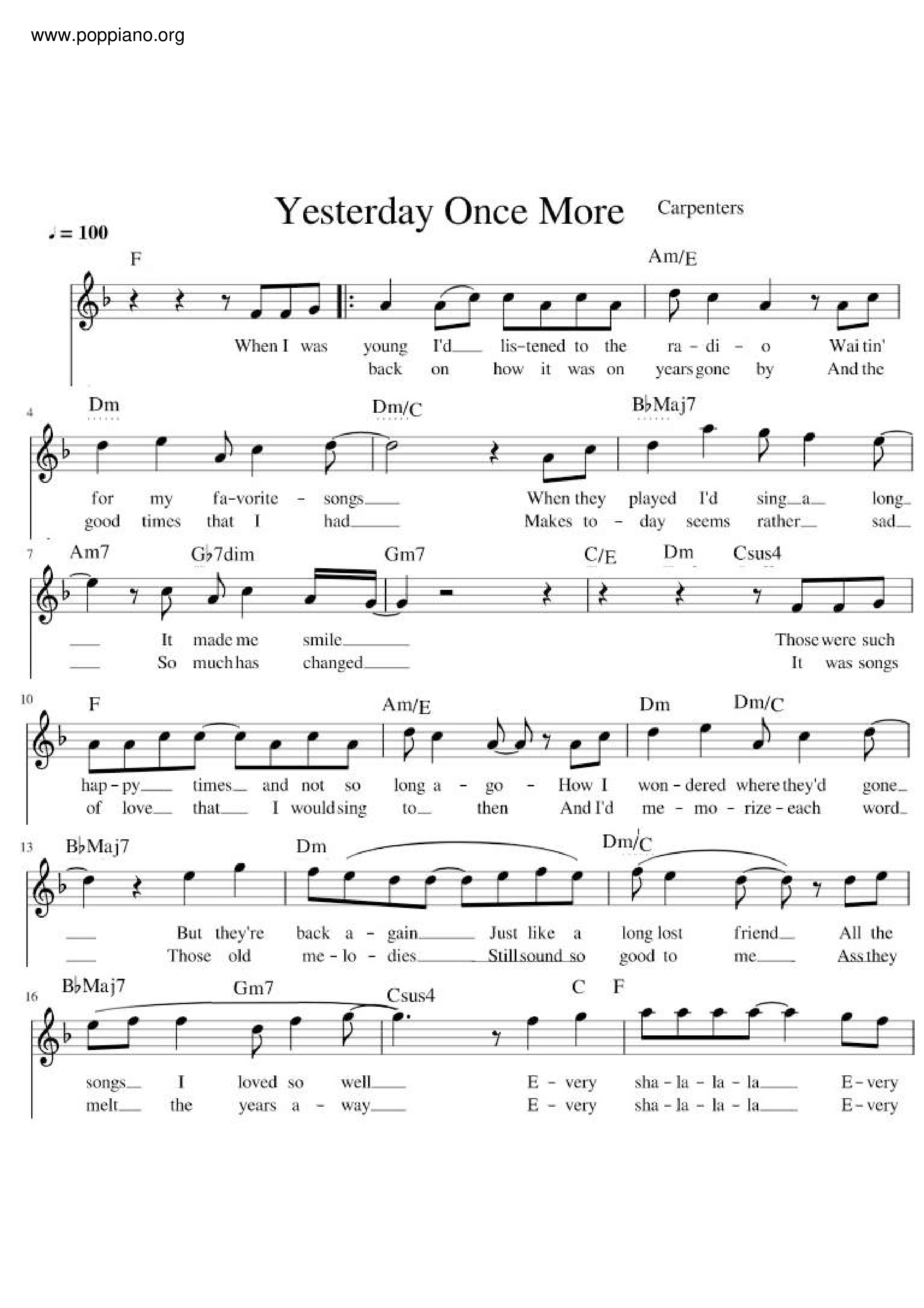 Yesterday Once More琴谱