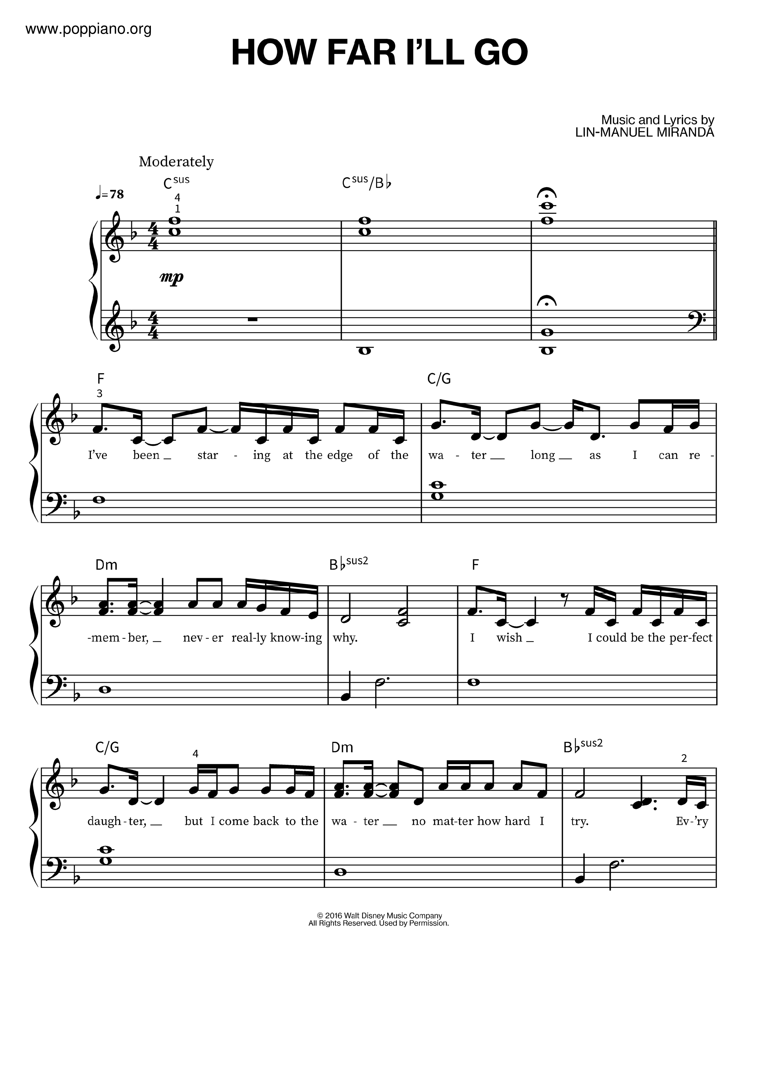 Moana - How Far I'll Go琴谱
