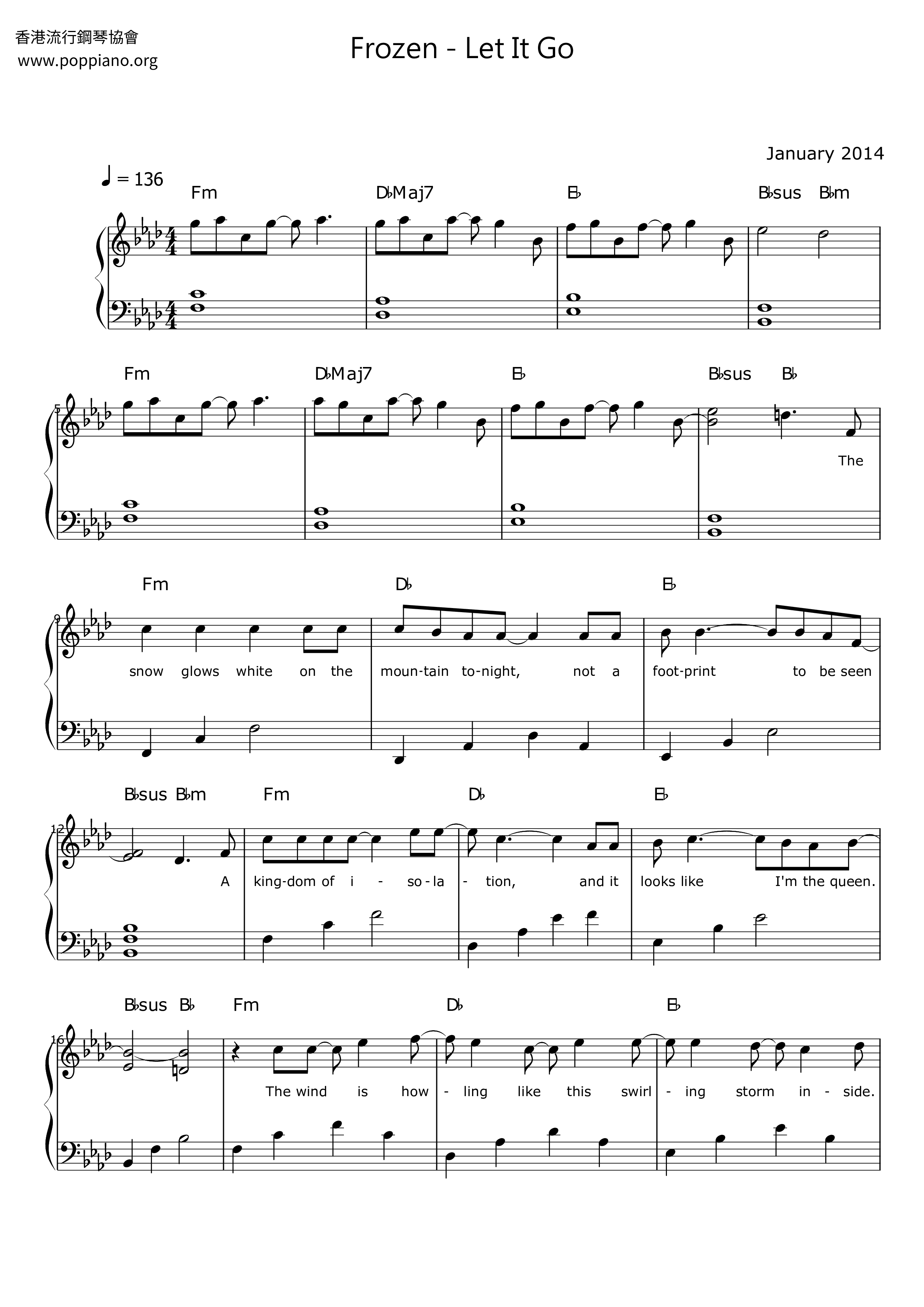 Frozen - Let It Go琴谱