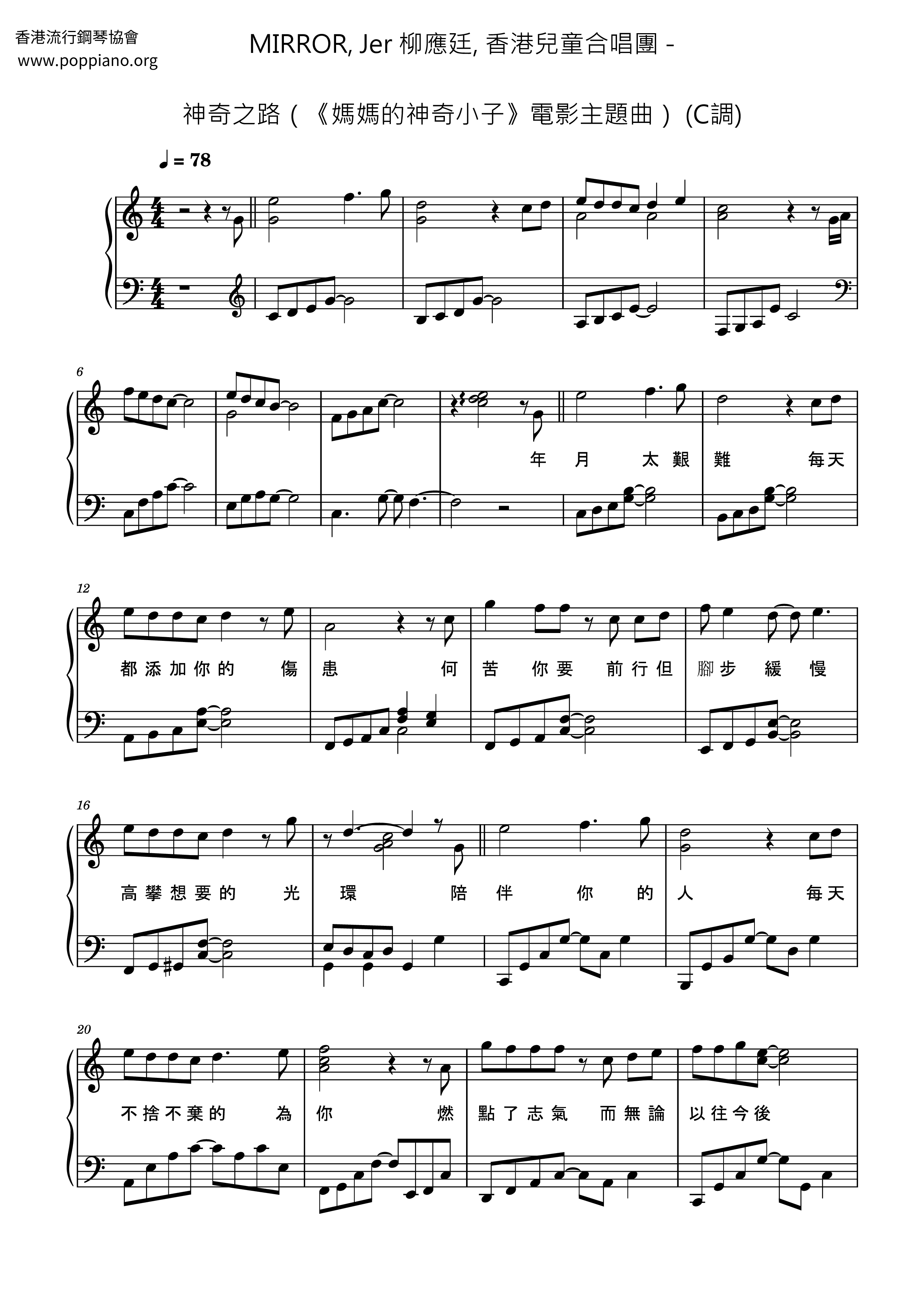 神奇之路（《妈妈的神奇小子》电影主题曲）琴谱