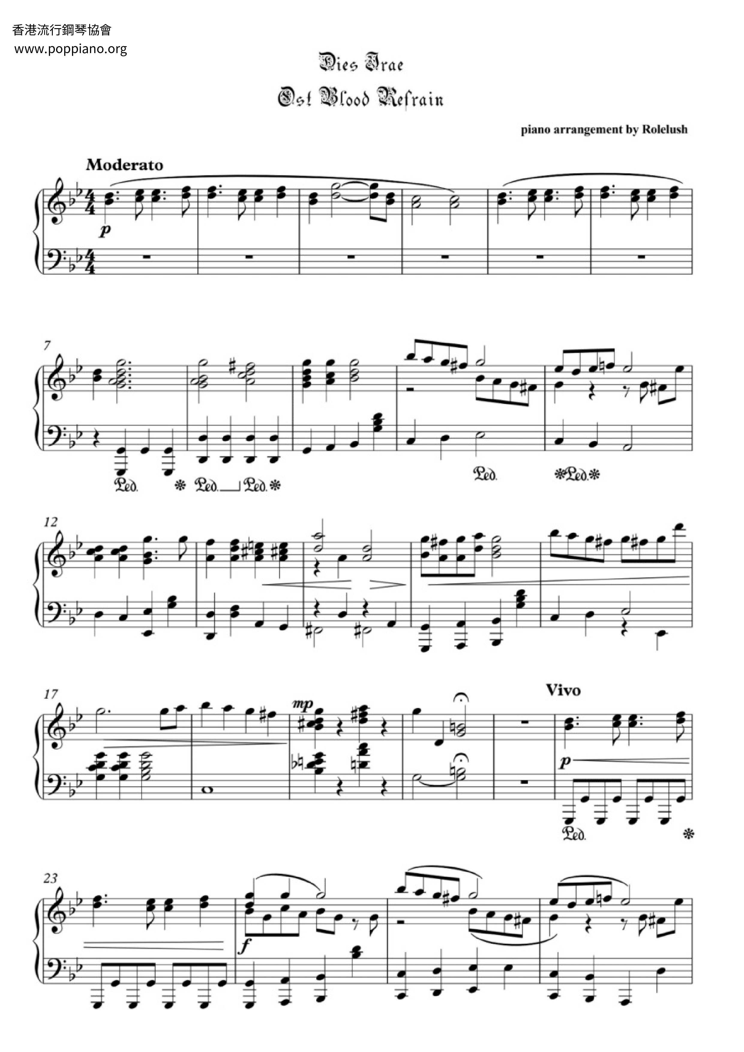 Dies Irae - Blood Refrain, Guillotine Song琴谱