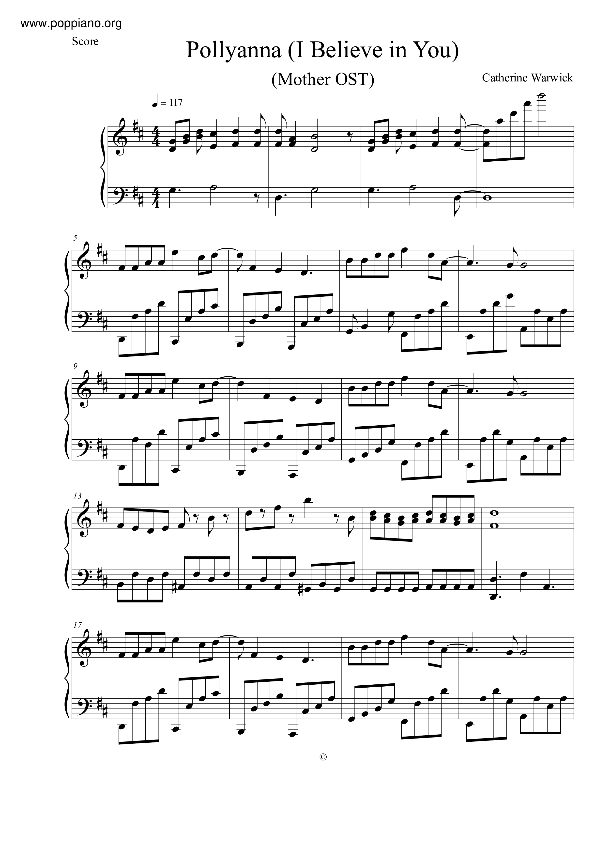 Pollyanna (I Believe in You)琴谱