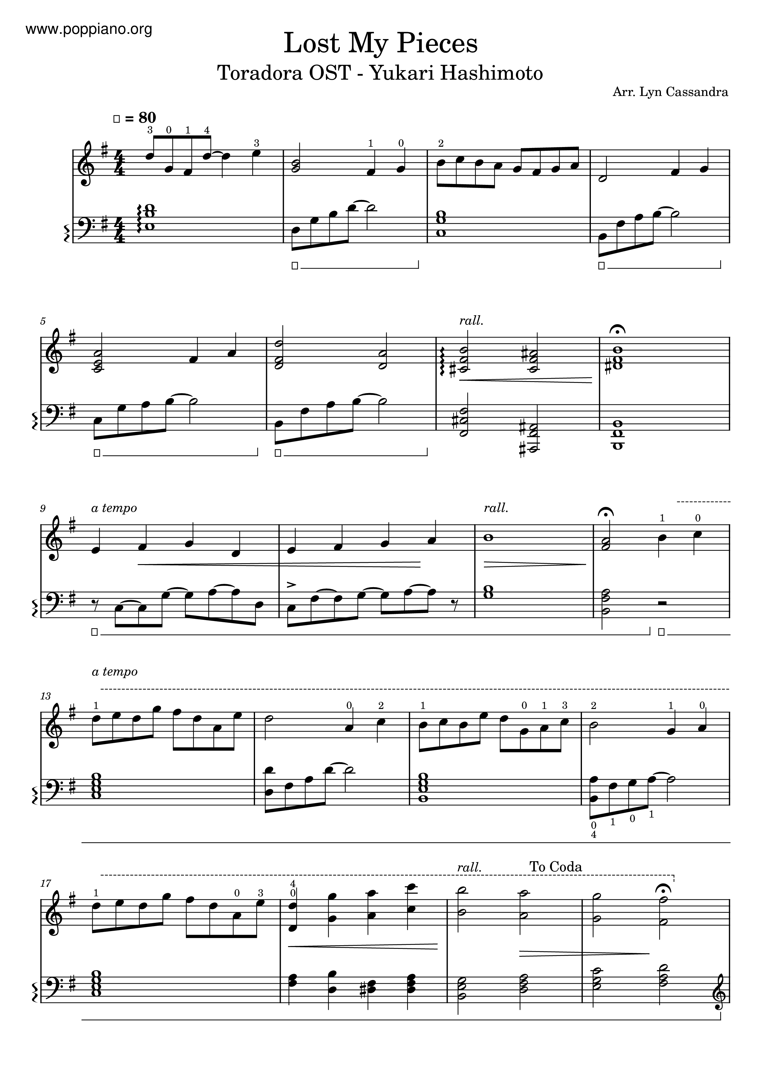 Toradora OST - Lost My Pieces琴谱