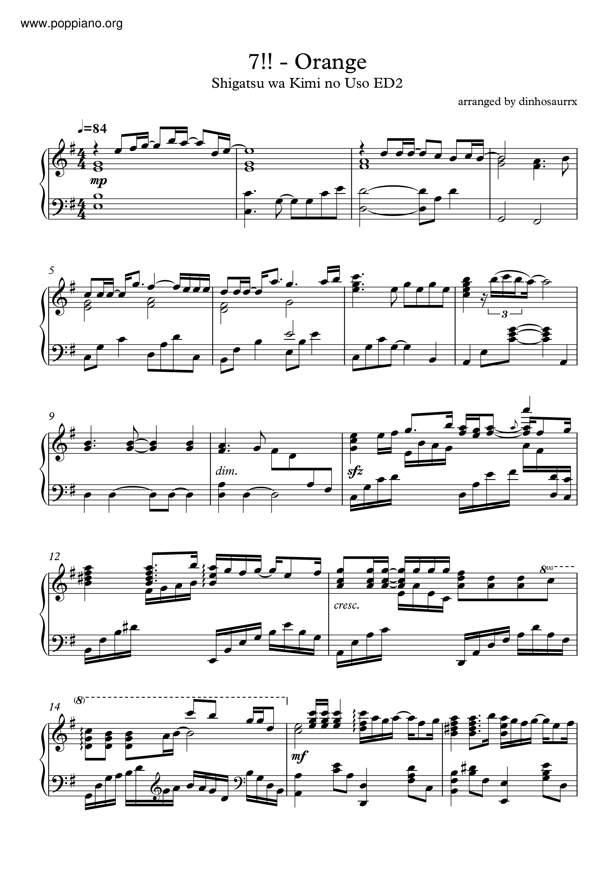 Shigatsu Wa Kimi No Uso - Orange琴谱