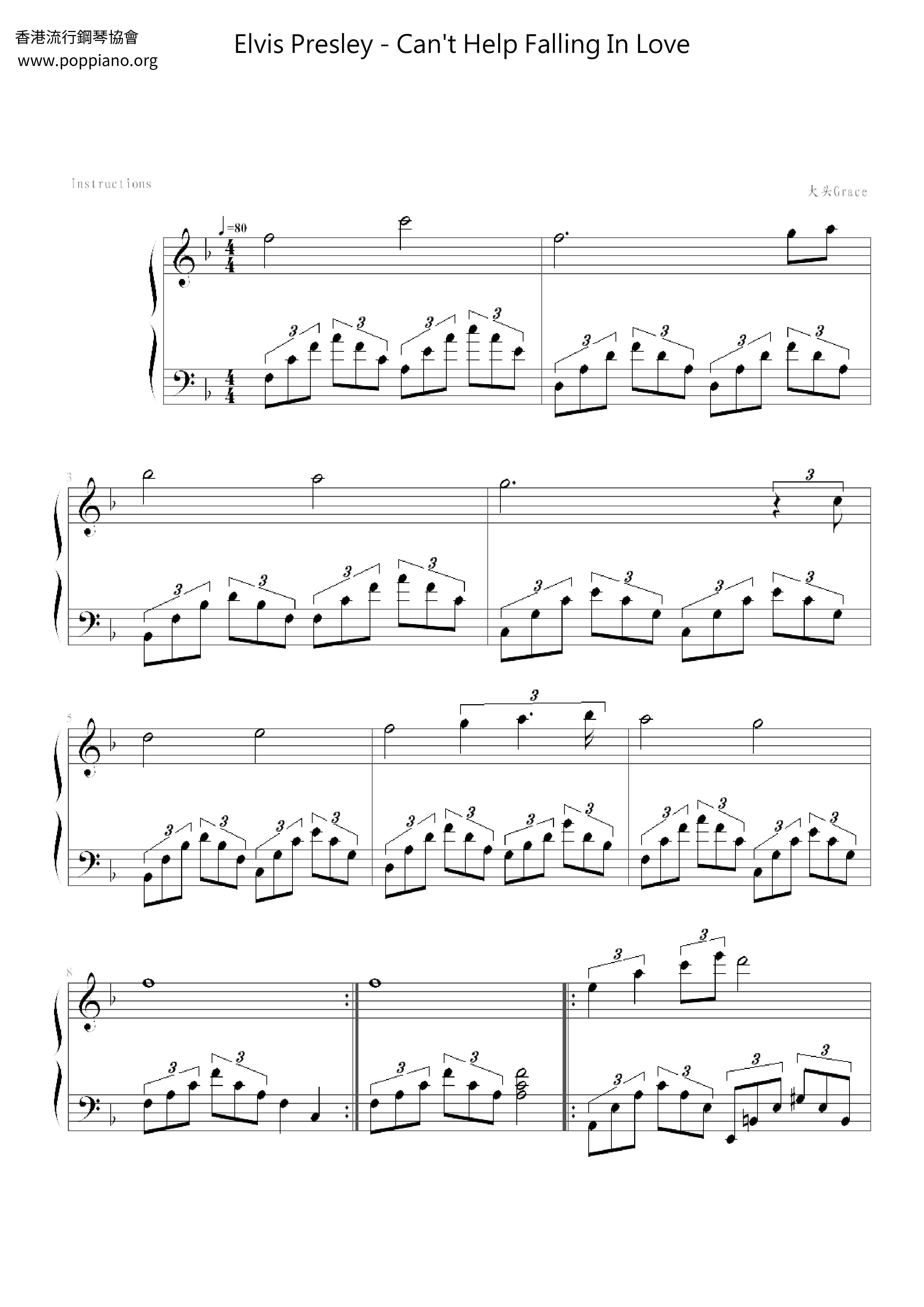 Can't Help Falling In Love琴谱