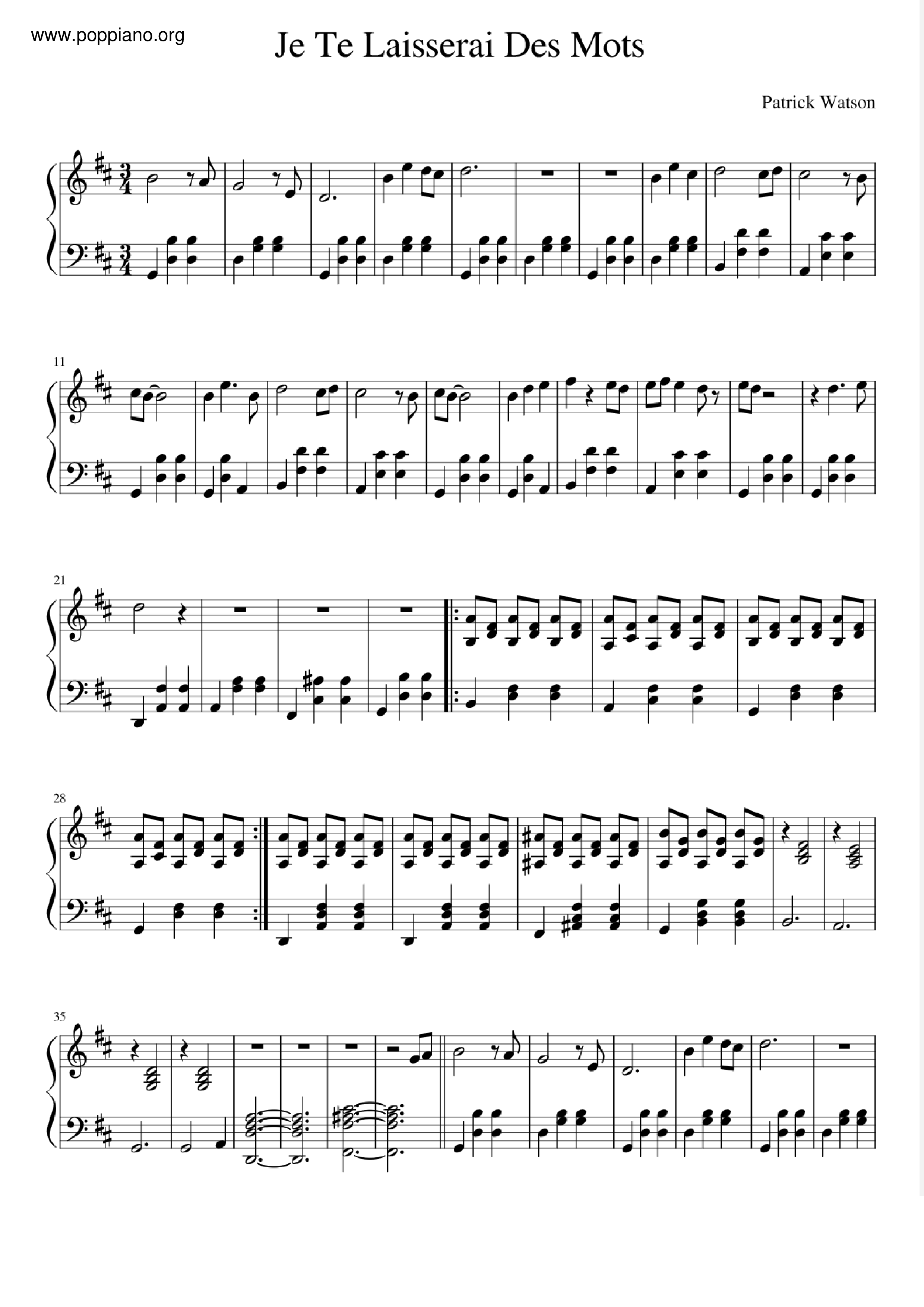 Je Te Laisserai Des Mots琴谱