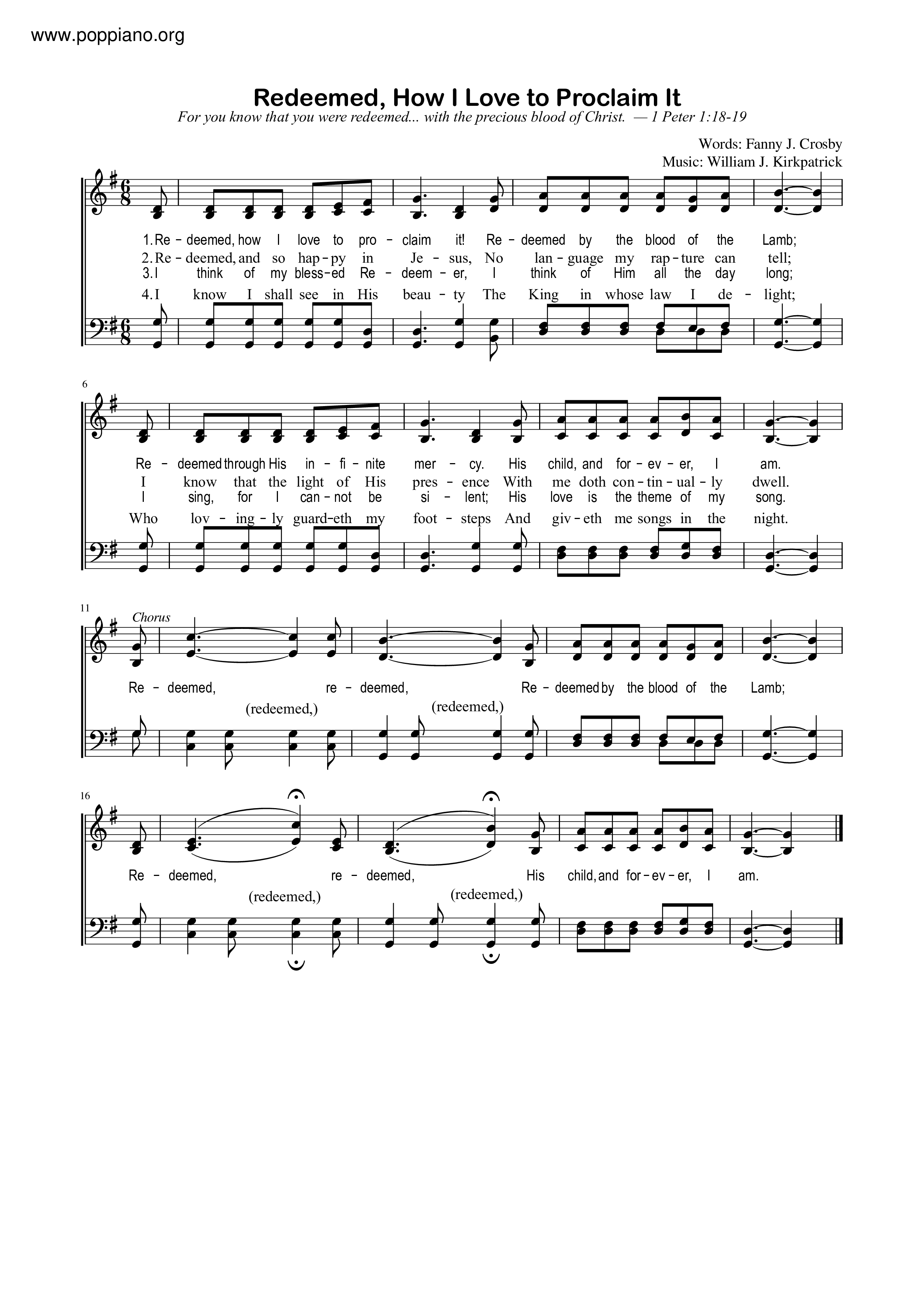 Redeemed, How I Love To Proclaim It琴谱