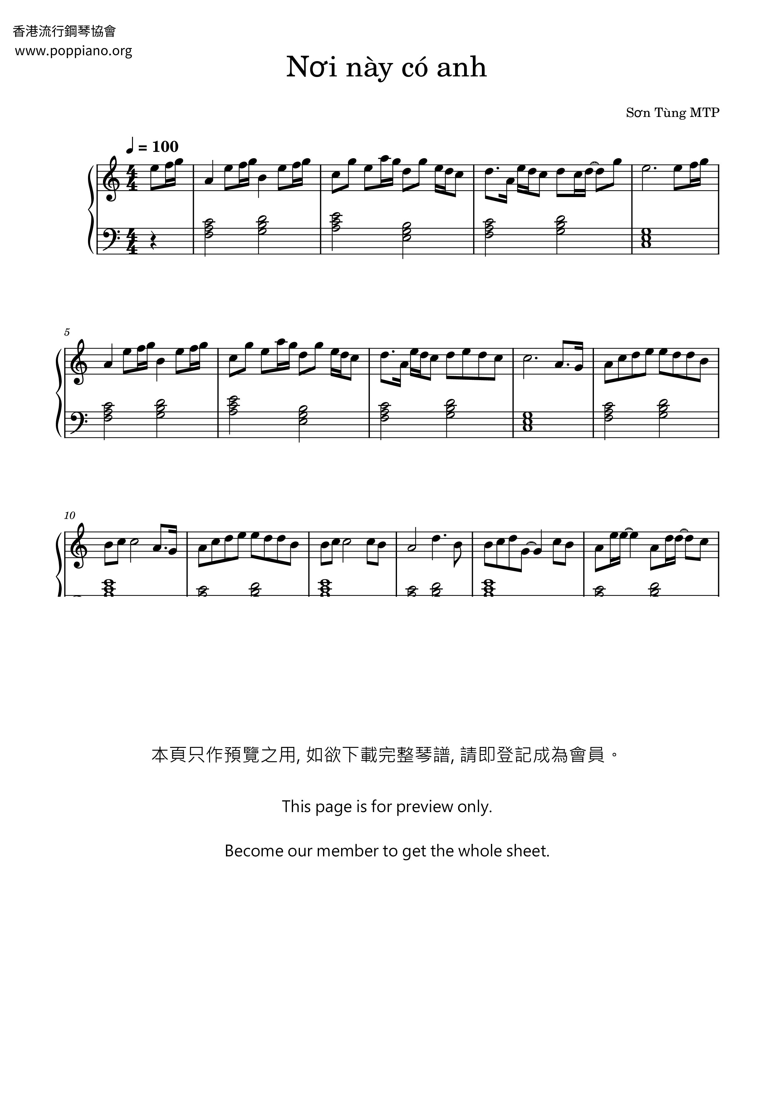 Nơi Này Có Anh琴谱