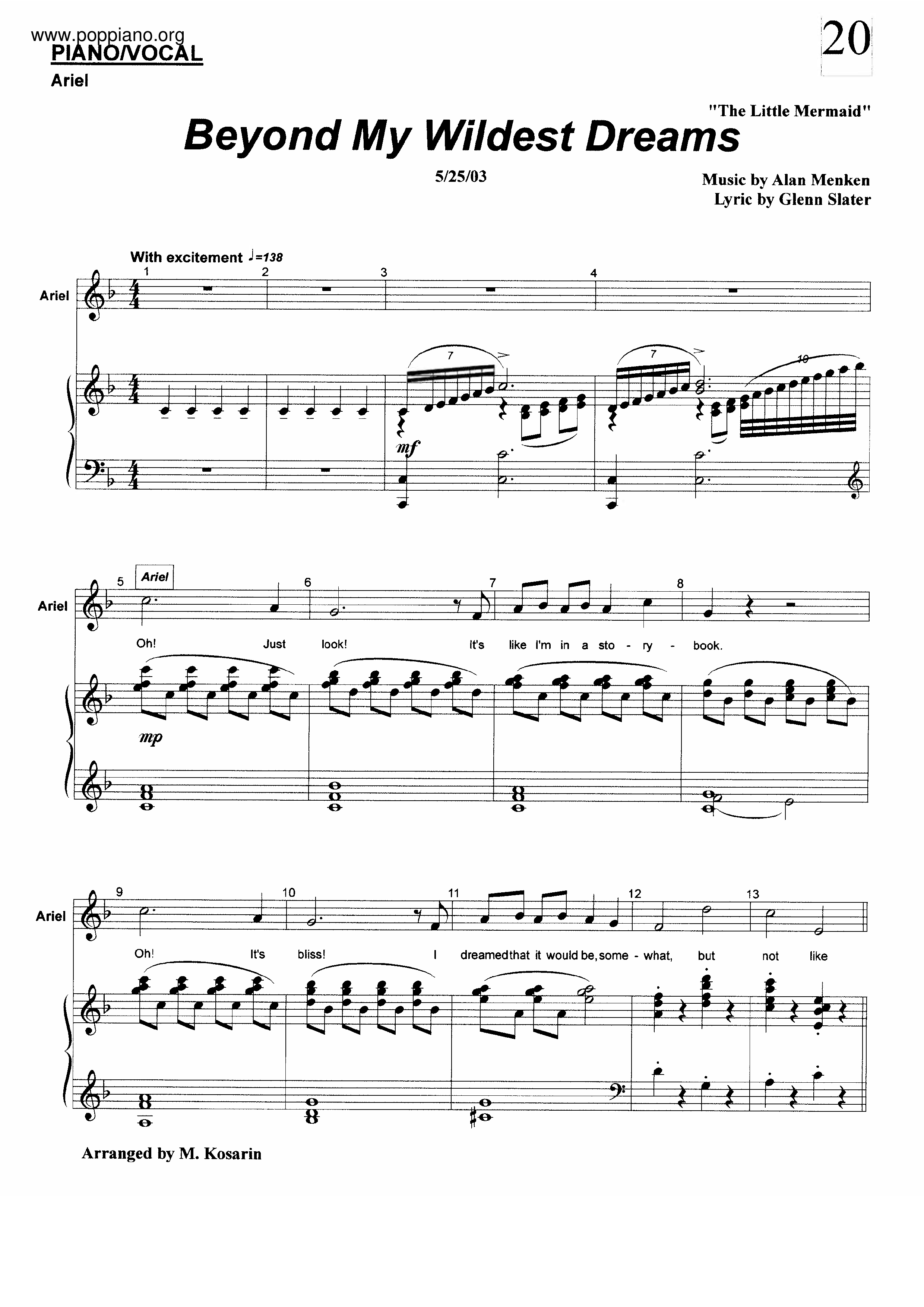 The Little Mermaid - Beyond My Wildest Dreams琴谱