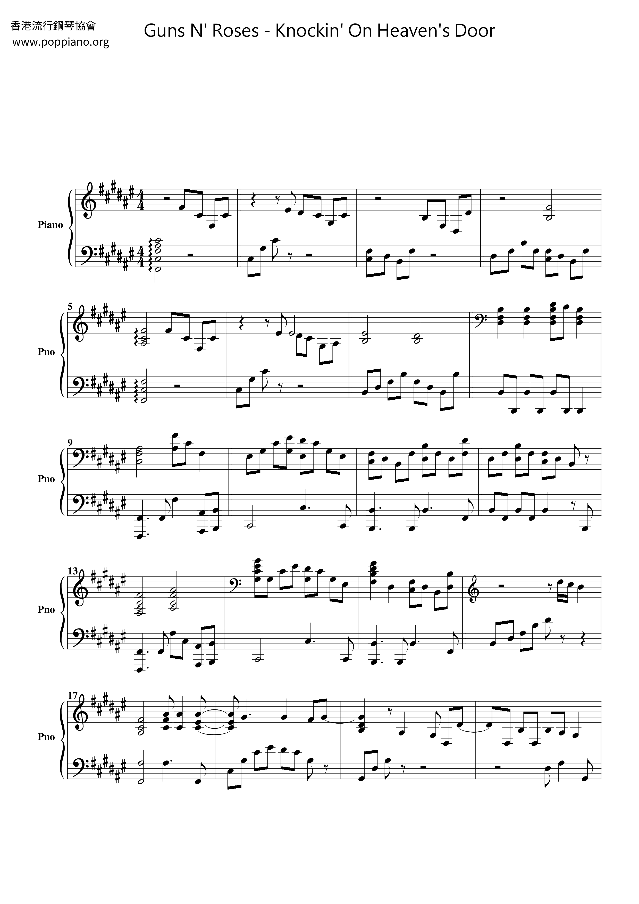 Knockin' On Heaven's Door琴谱