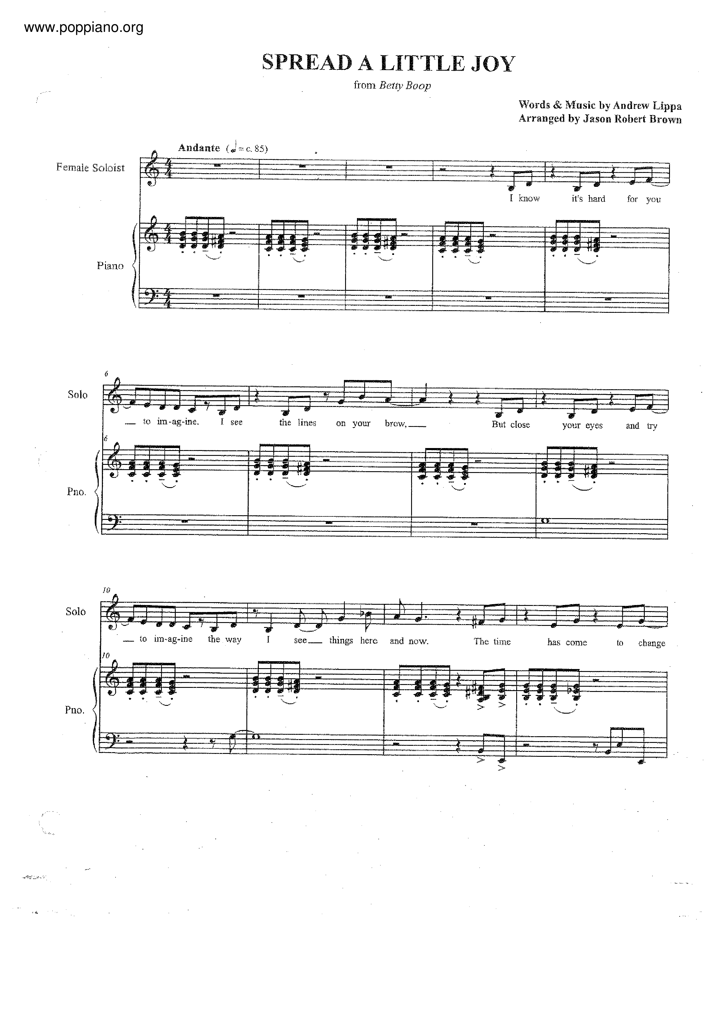 Andrew LippaBetty Boop Spread A Little Joy 琴谱/五线谱pdf香港流行钢琴协会琴谱下载 ★