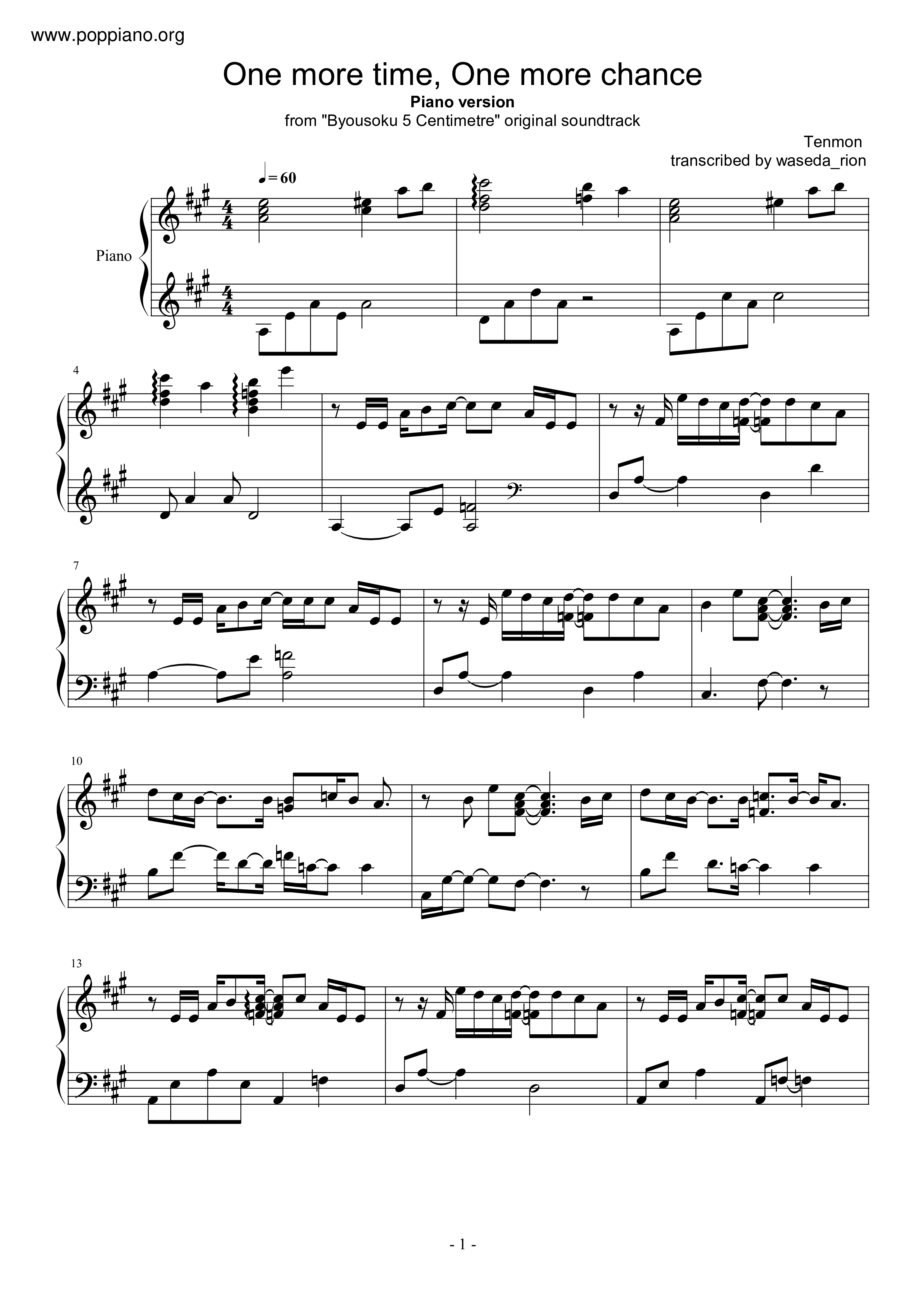 One More Time, One More Chance琴谱