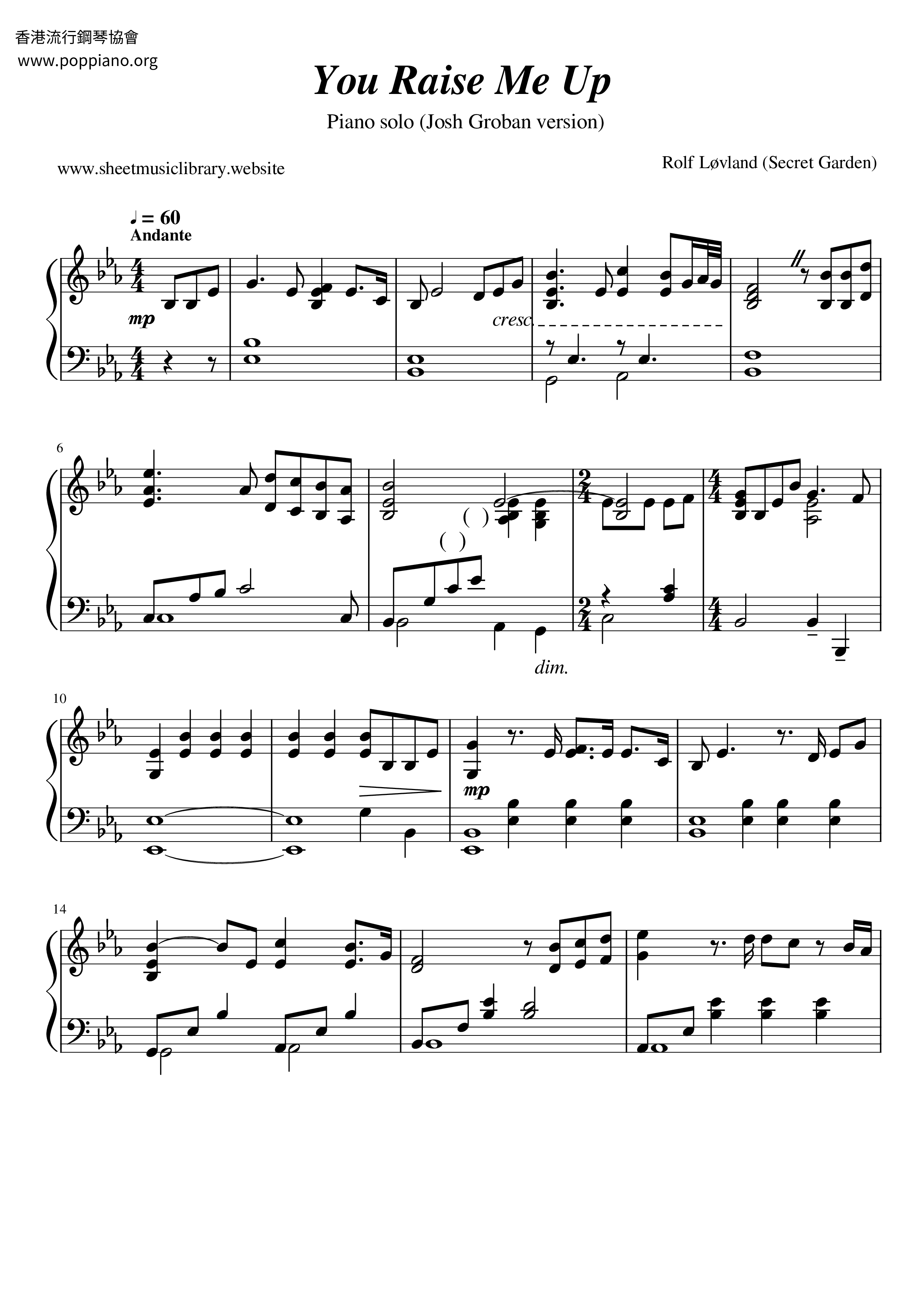 You Raise Me Up琴谱