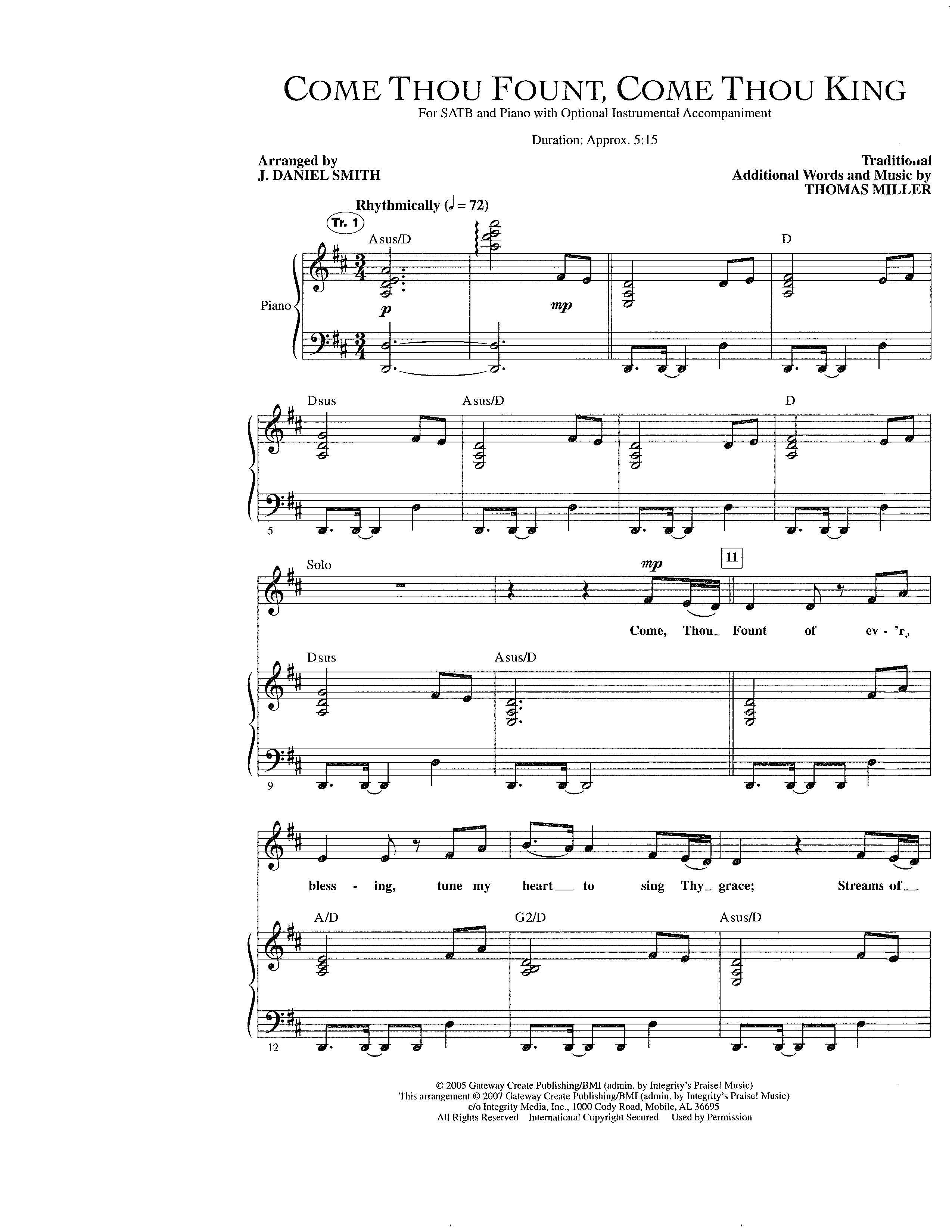 Come Thou Fount, Come Thou King琴谱