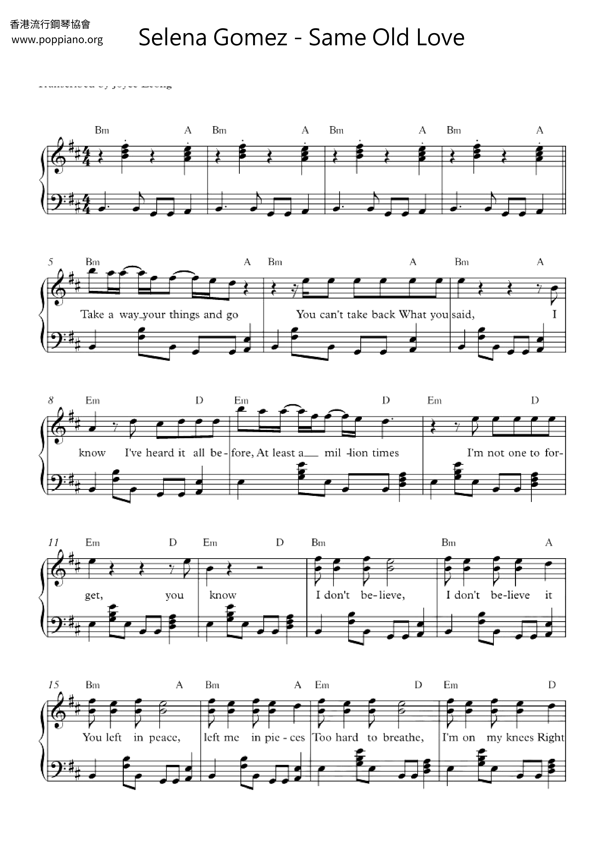Same Old Love琴谱