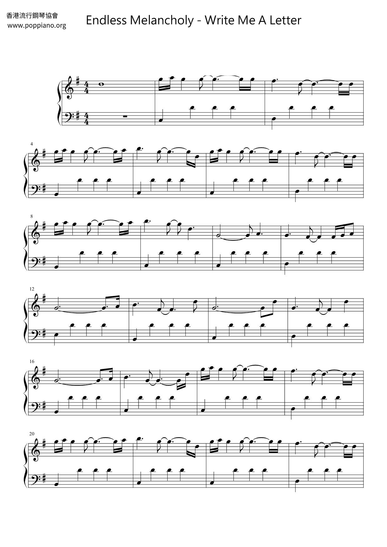 Write Me A Letter琴谱
