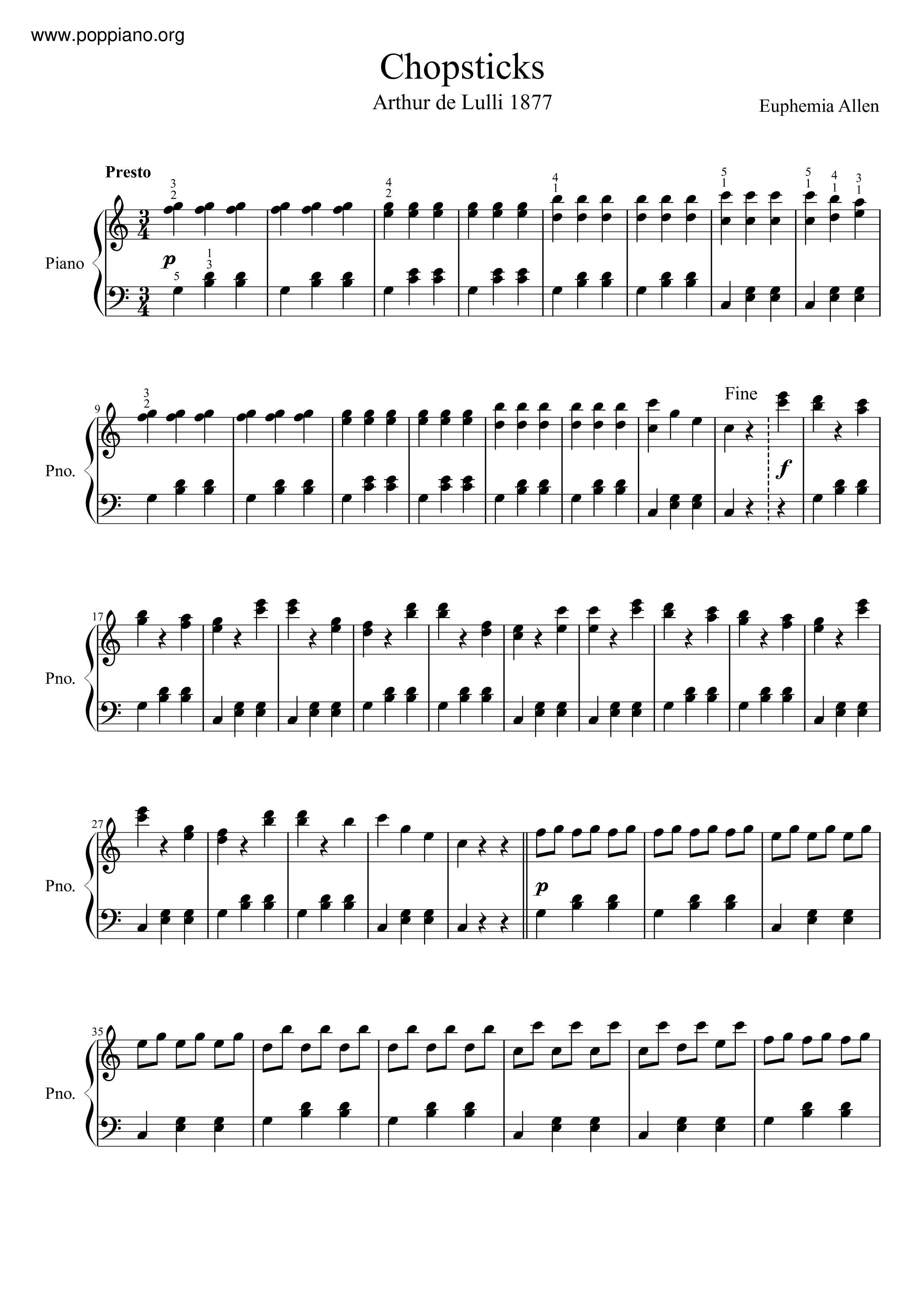 The Celebrated Chop Waltz (Chopsticks)琴谱