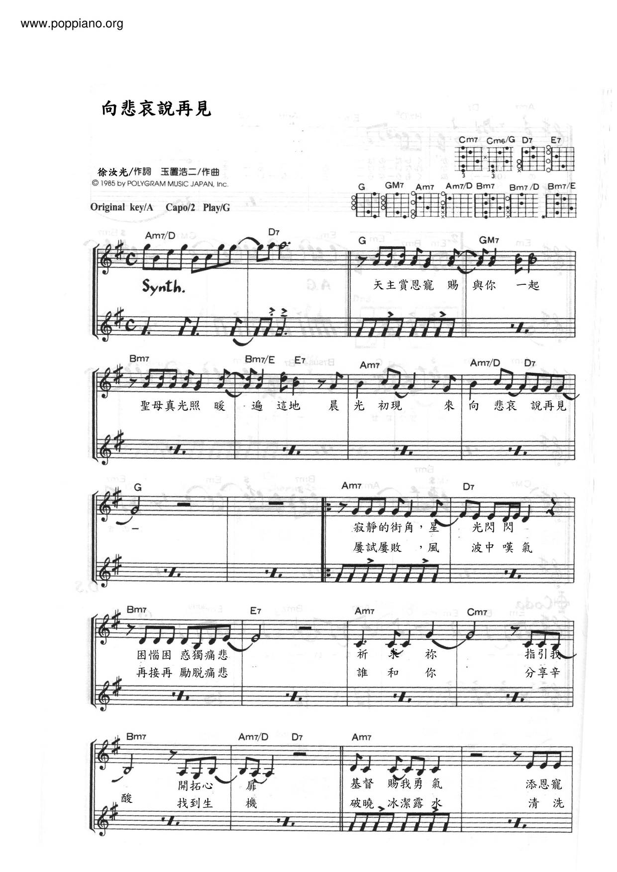 向悲哀说再见琴谱