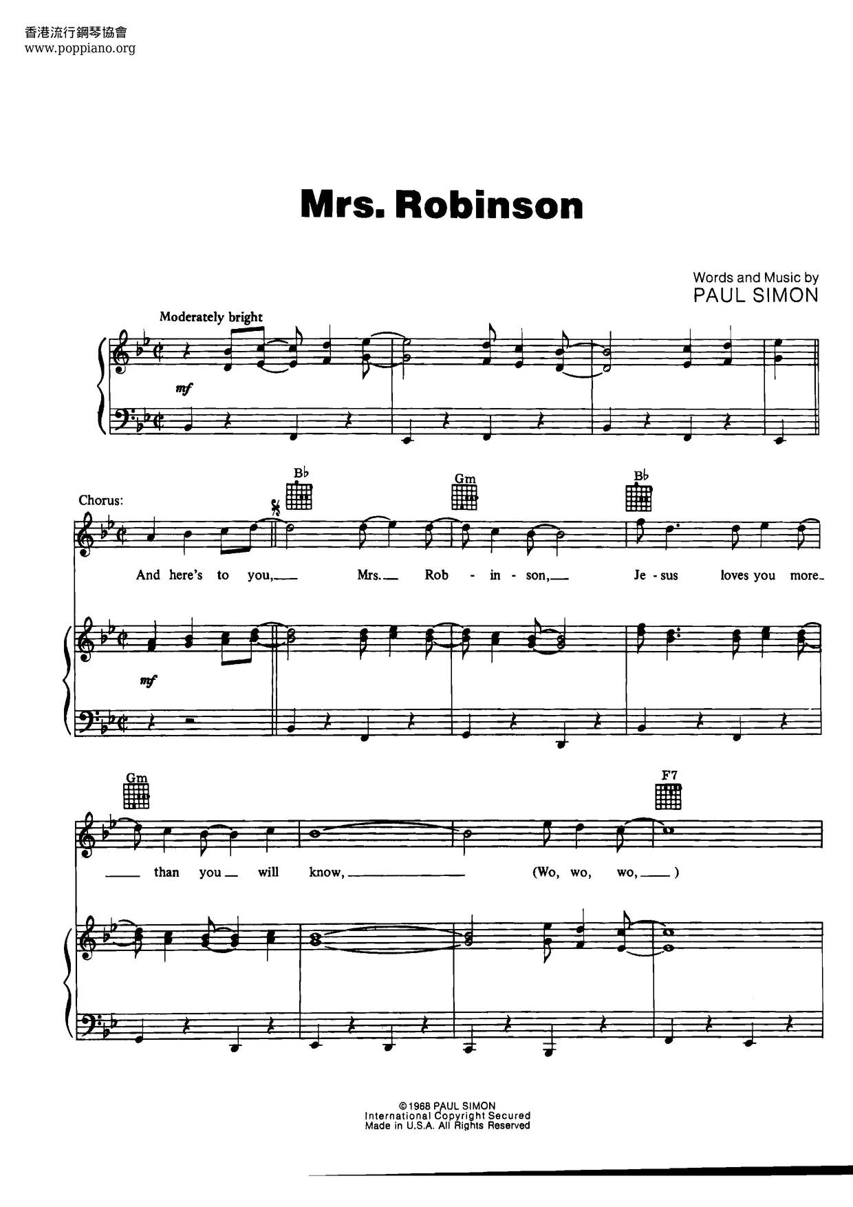 Mrs. Robinson琴谱