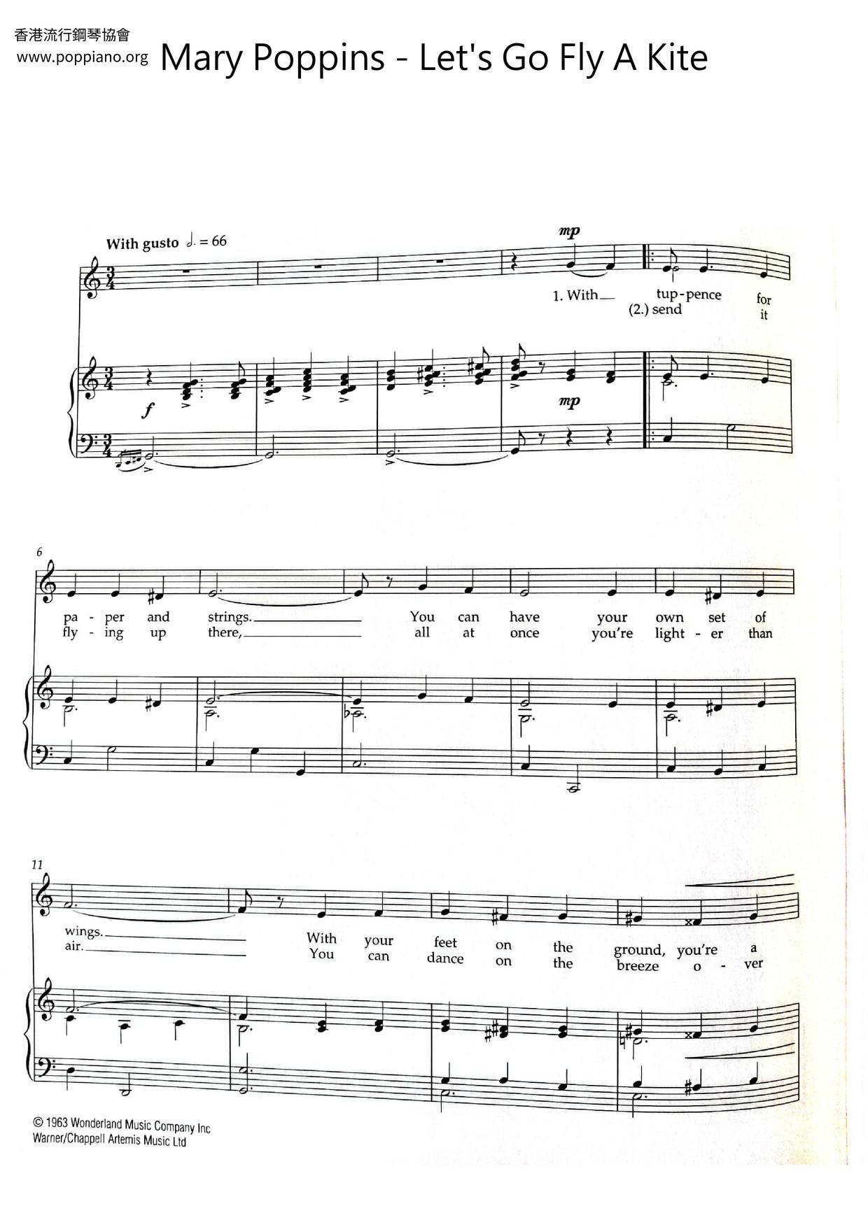Mary Poppins - Let's Go Fly A Kite琴谱
