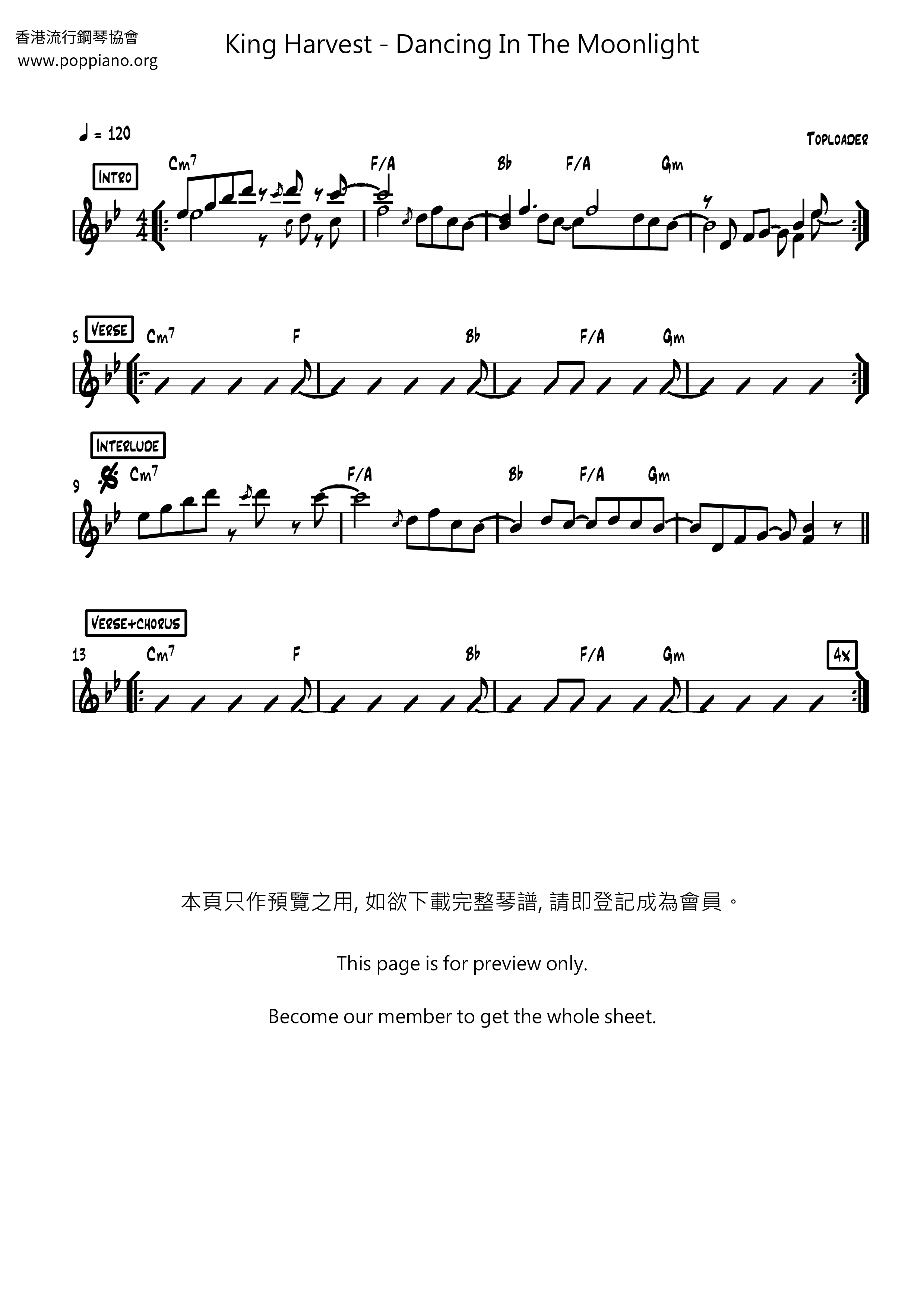 Dancing In The Moonlight琴谱