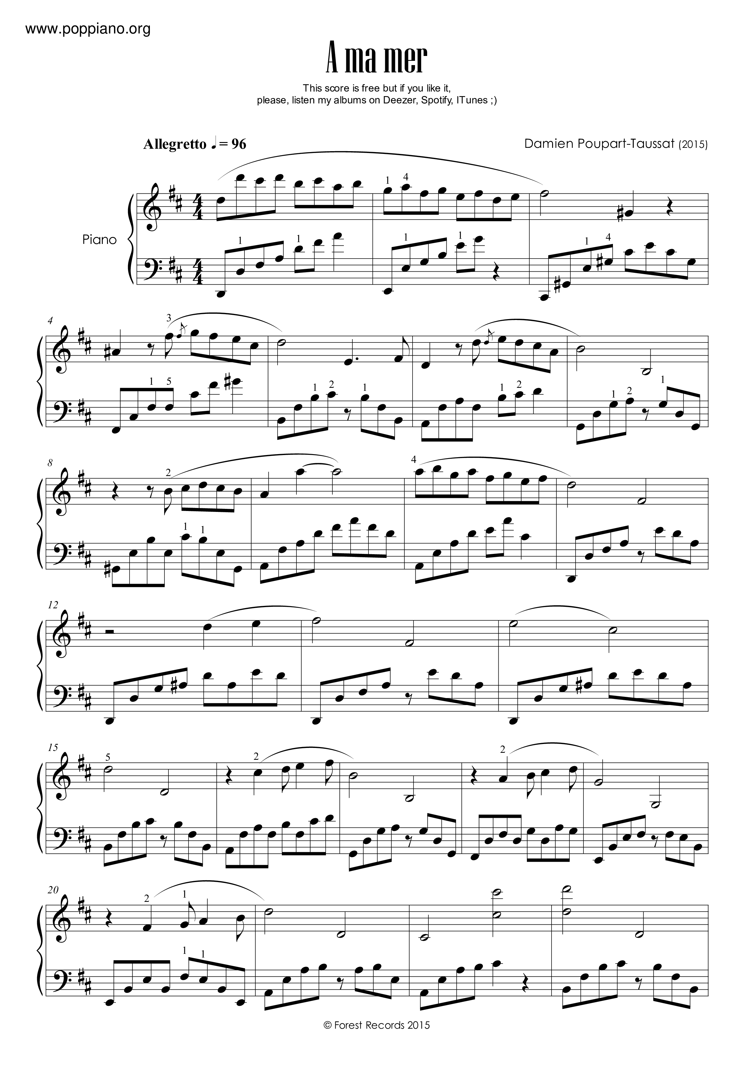 A Ma Mere琴谱