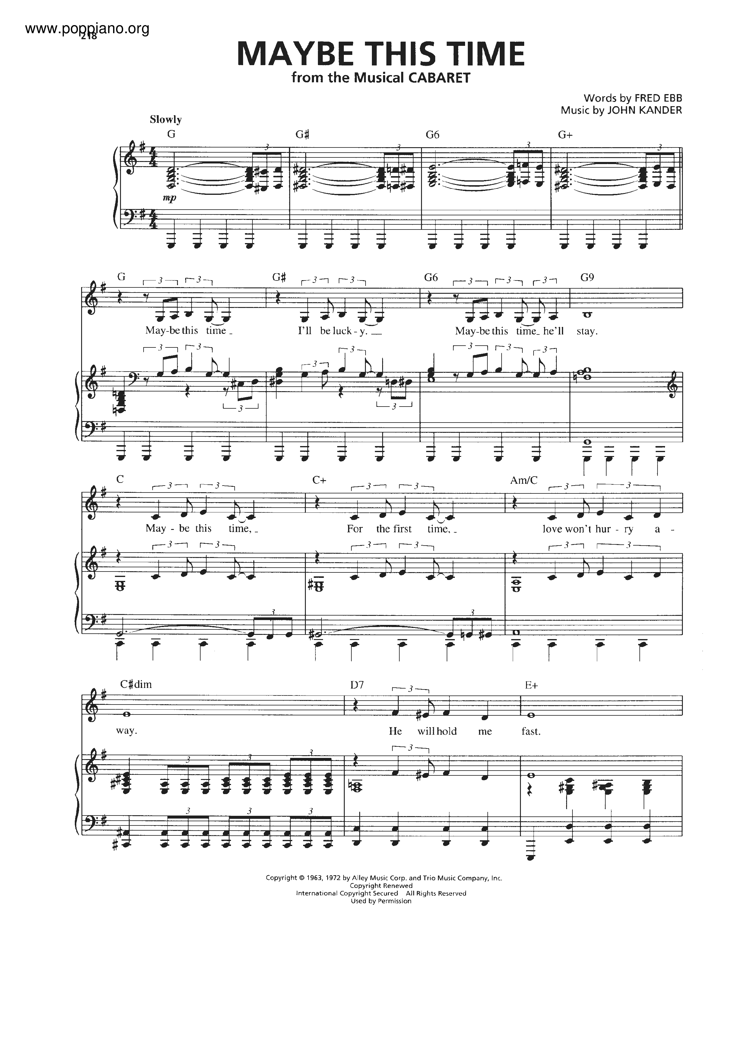 Cabaret - Maybe This Time琴谱