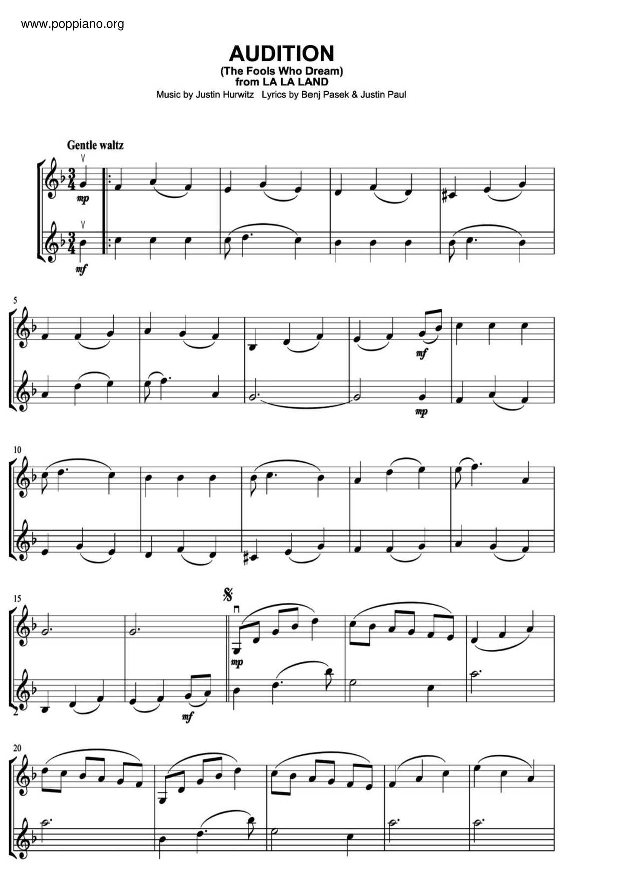 Audition (The Fools Who Dream)琴谱
