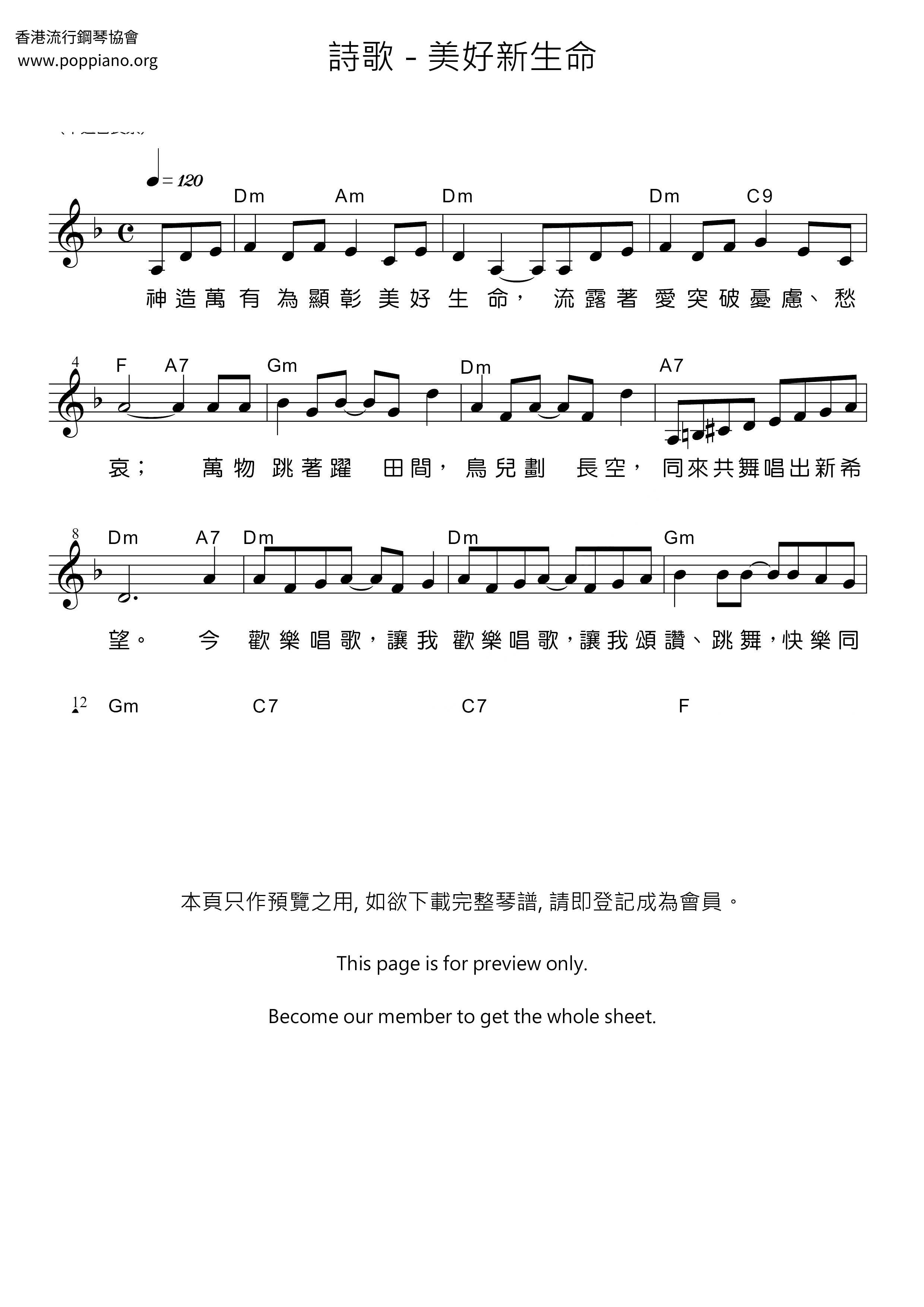 美好新生命琴谱