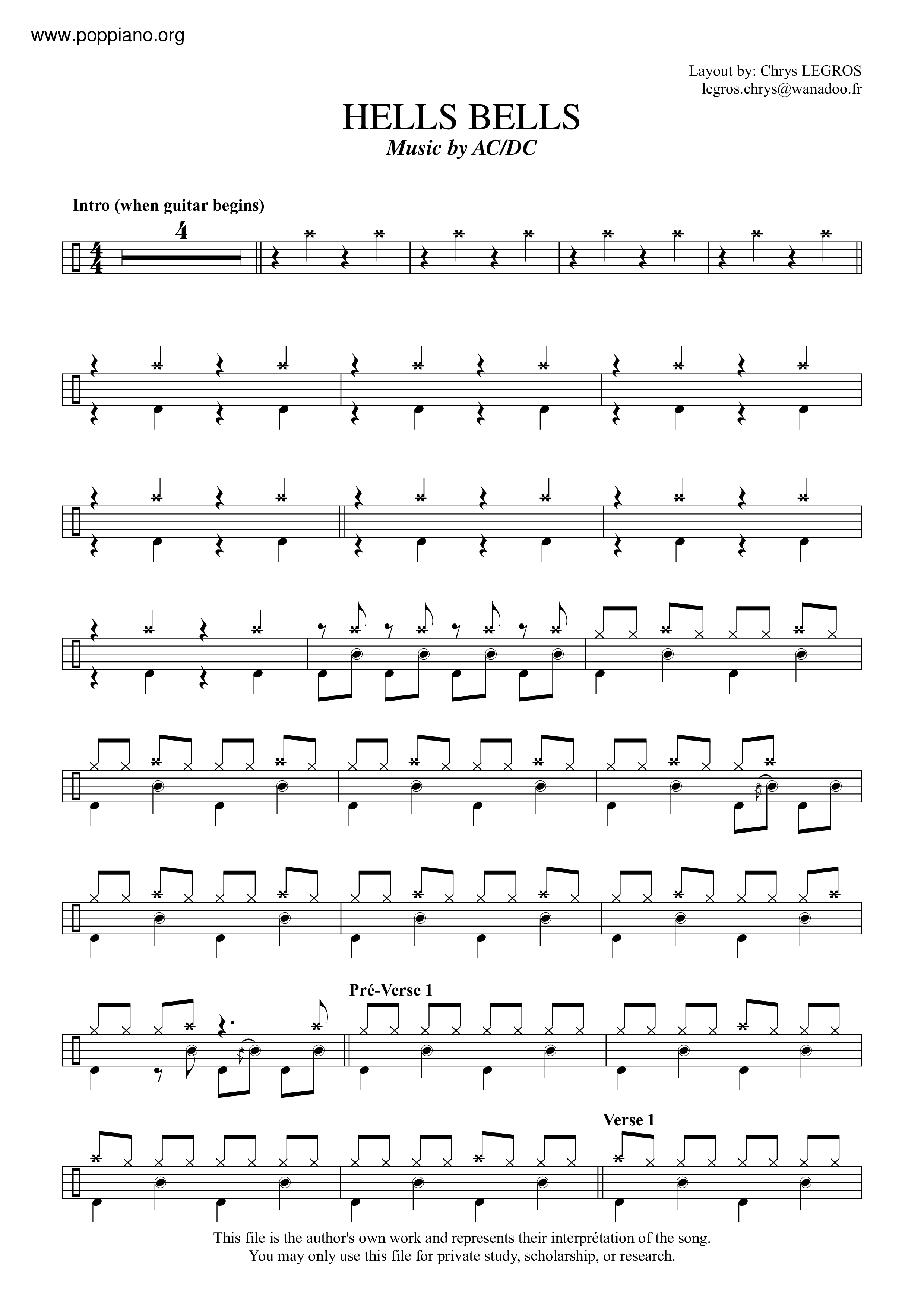 AC/DCHells Bells 鼓谱pdf香港流行钢琴协会琴谱下载 ★