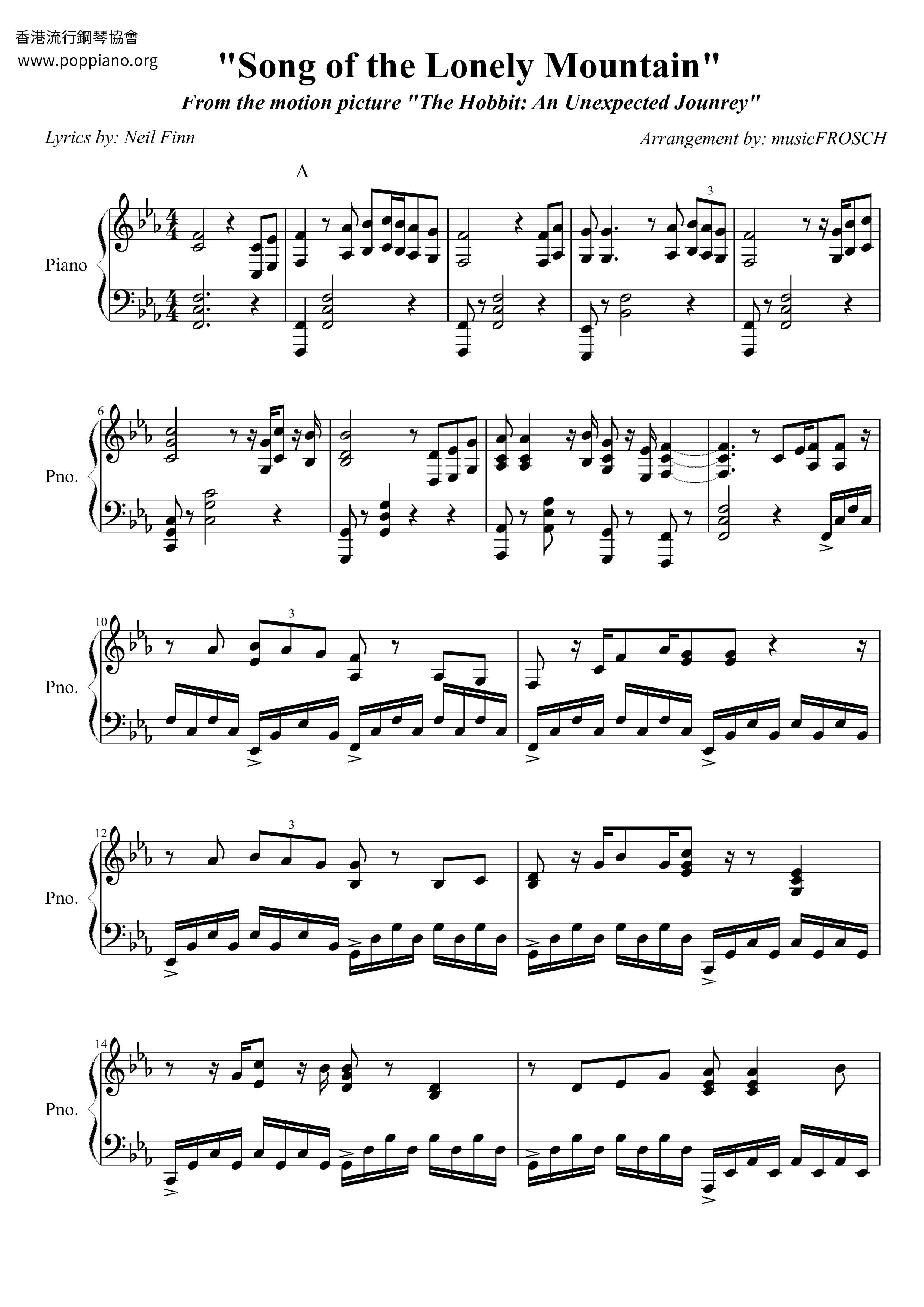 Song Of The Lonely Mountain琴谱