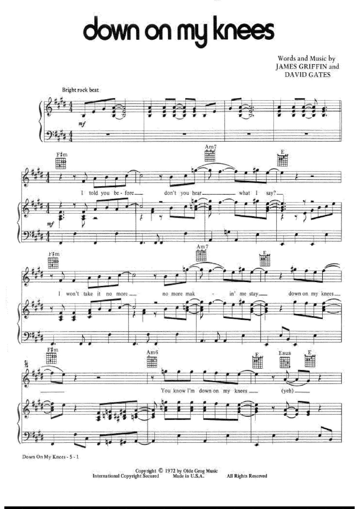 Down On My Knees琴谱