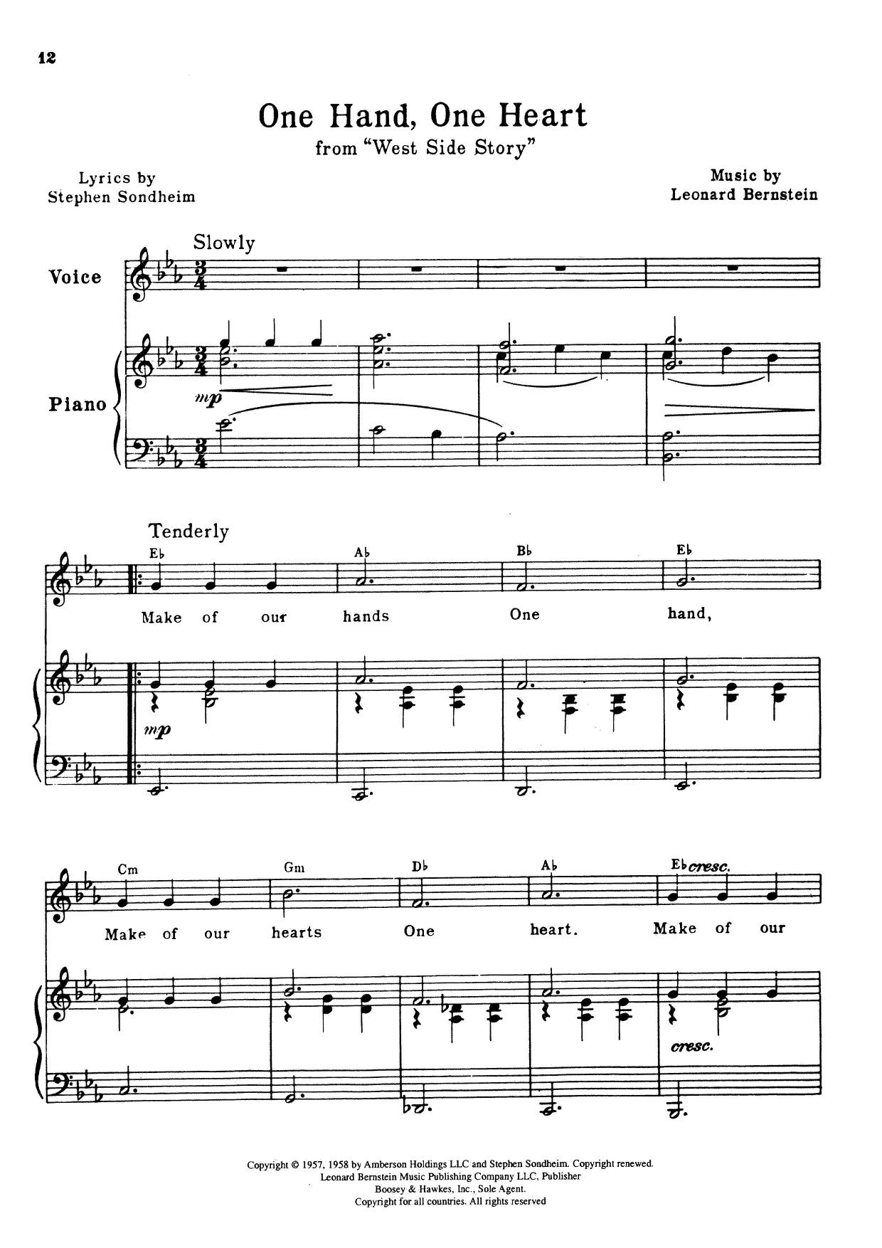 West Side Story: Act II: One Hand, One Heart琴谱