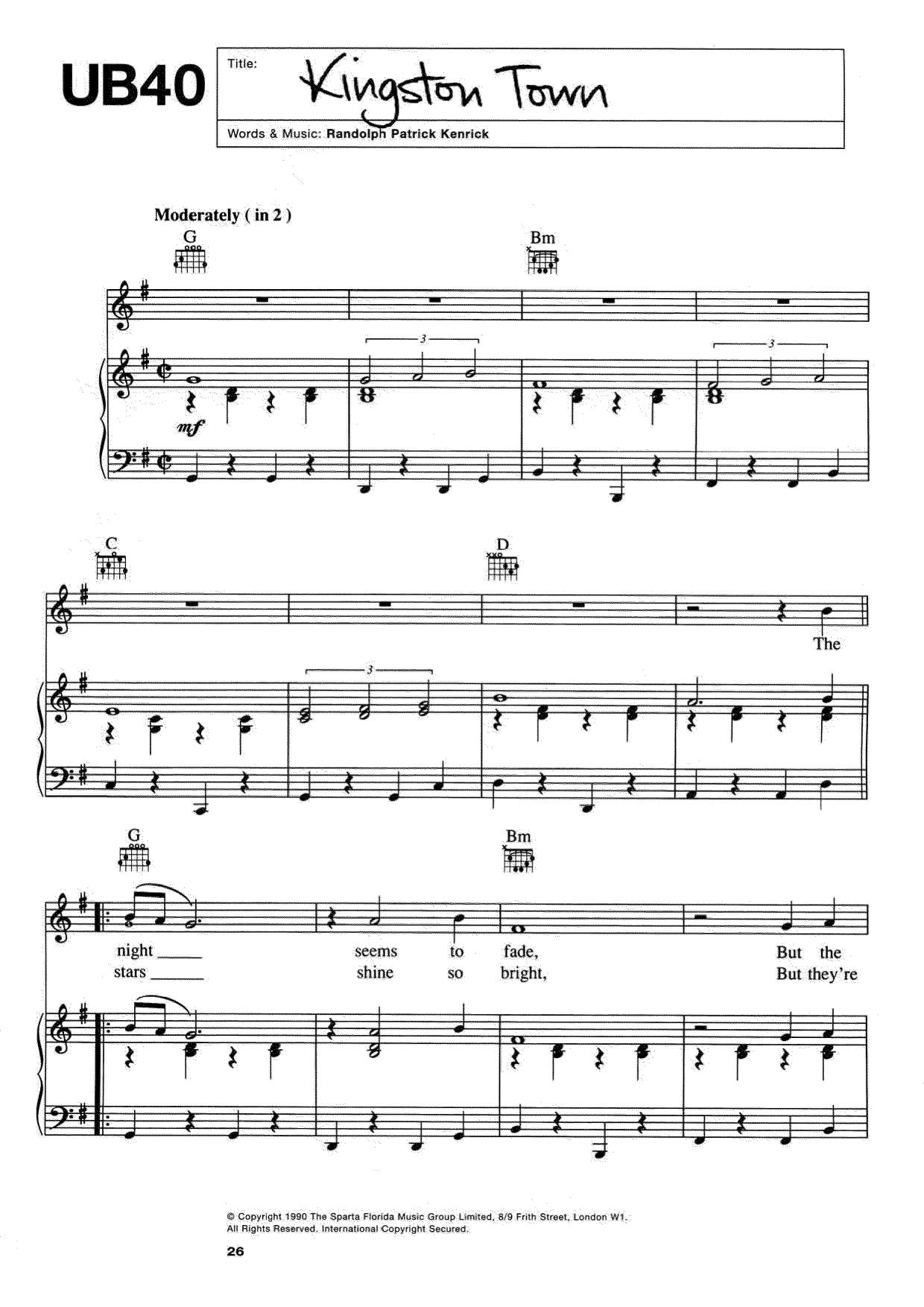 Kingston Town琴谱