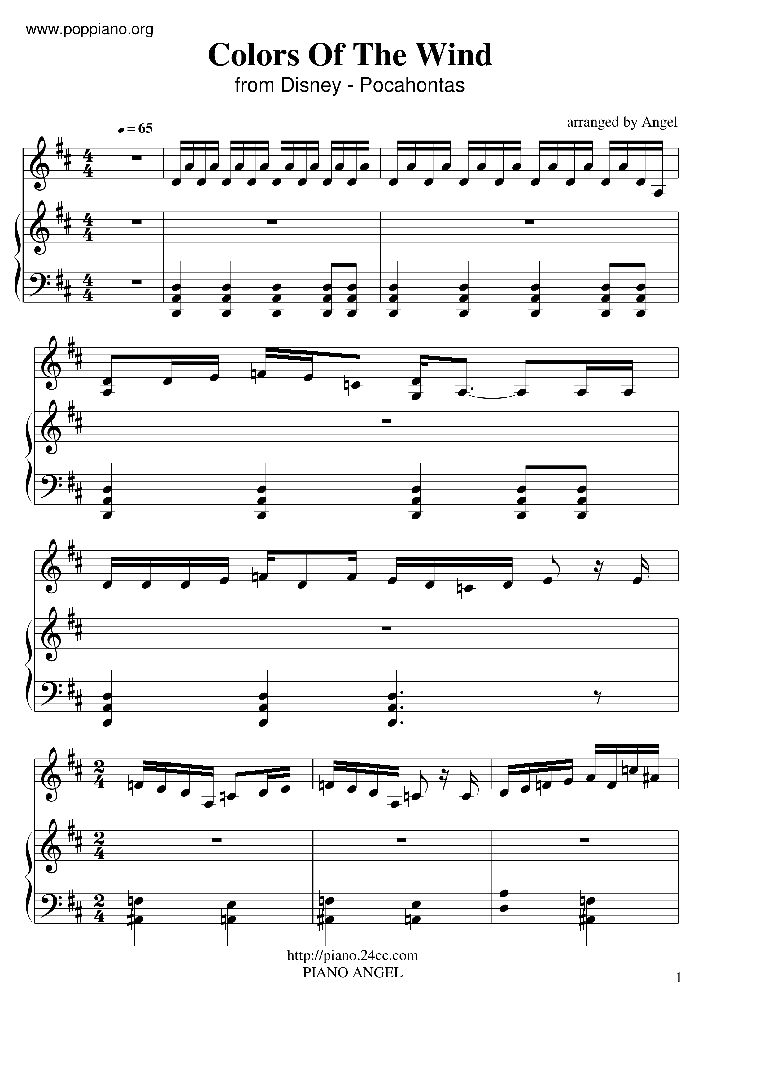 Pocahontas - Colors Of The Wind琴谱