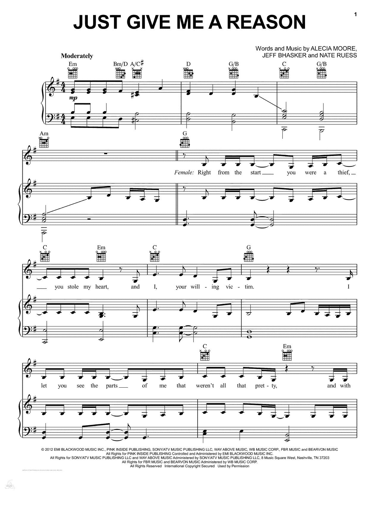 Just Give Me A Reason琴谱