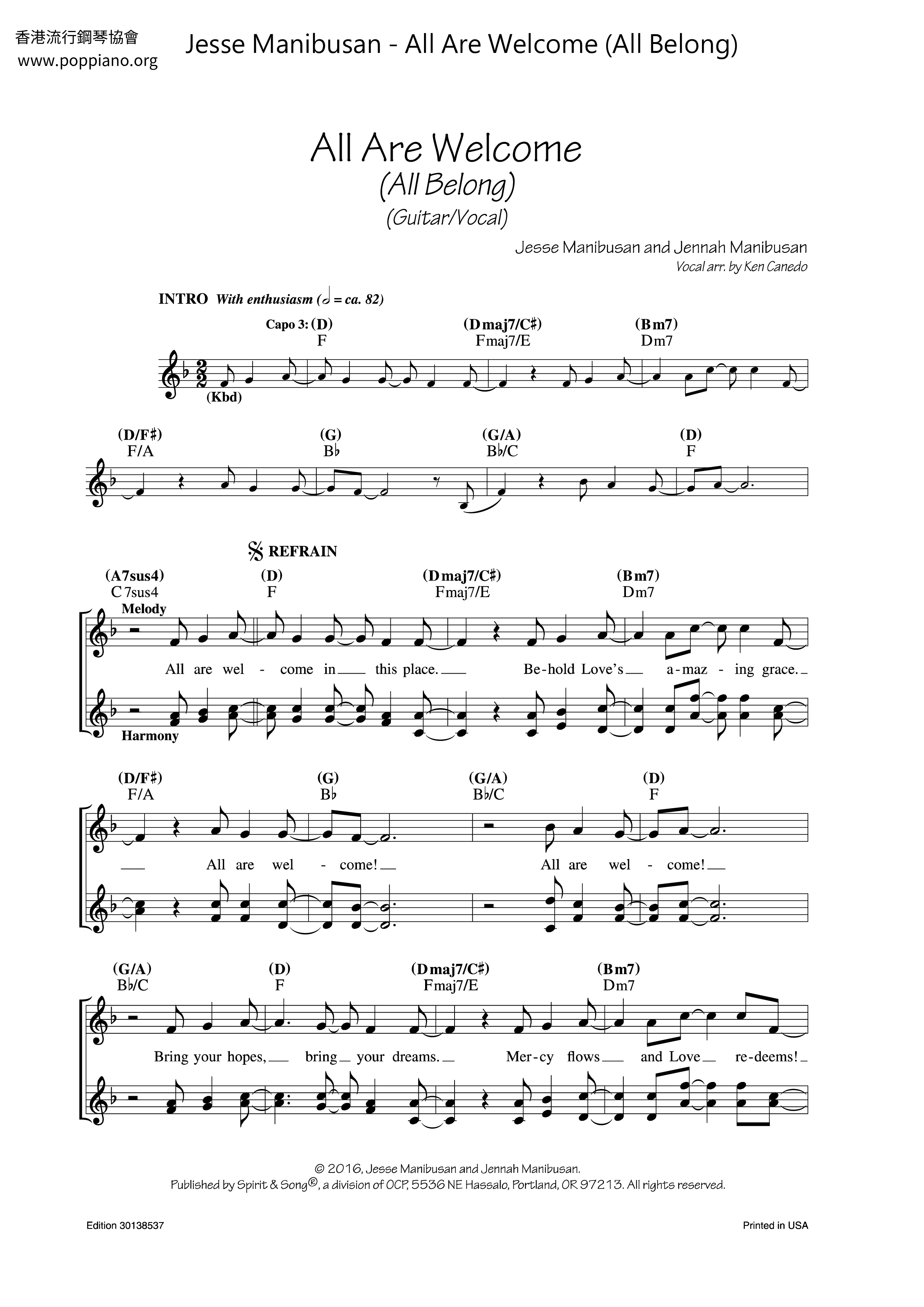 All Are Welcome (All Belong)琴谱