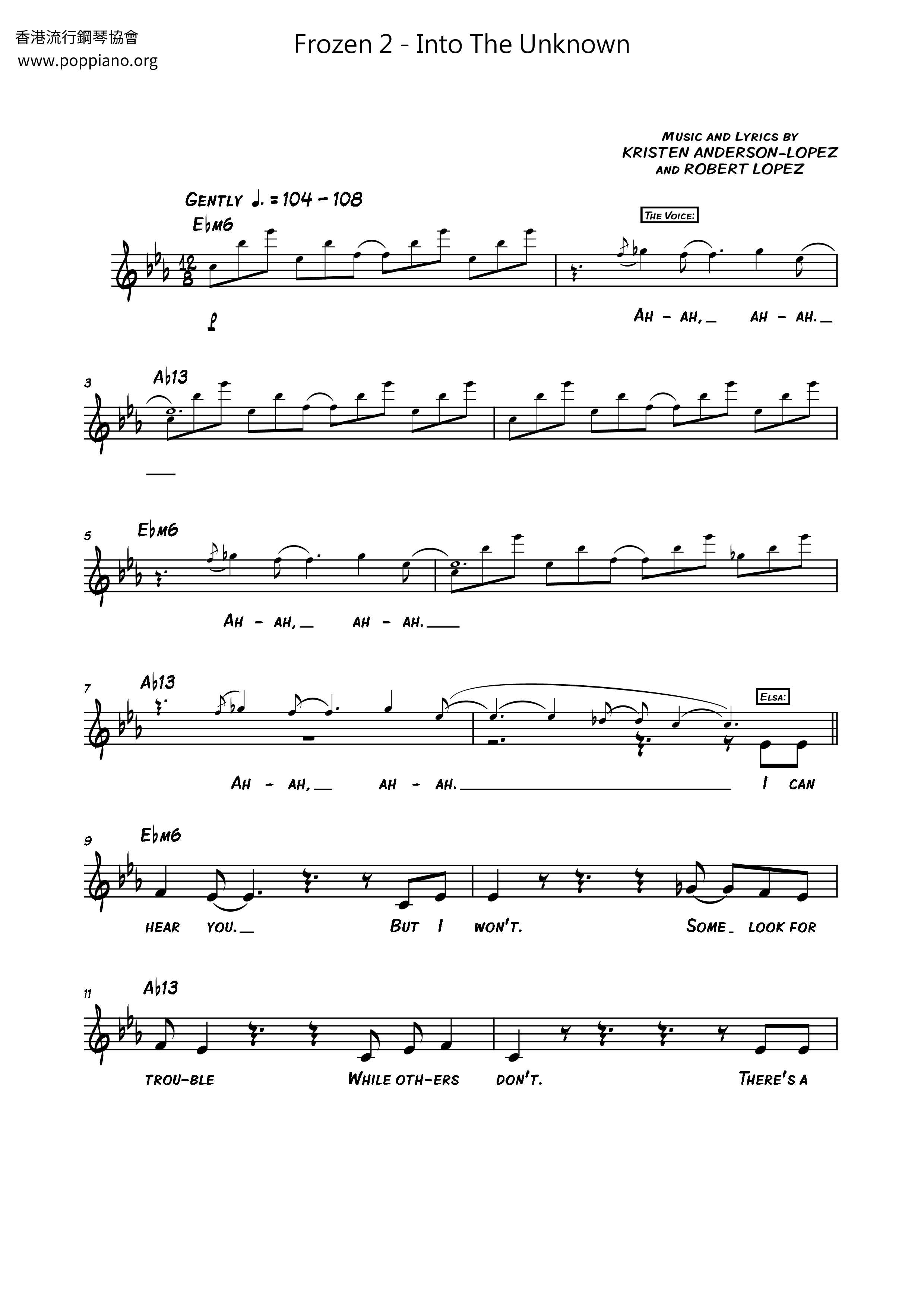 Frozen 2 - Into The Unknown琴谱